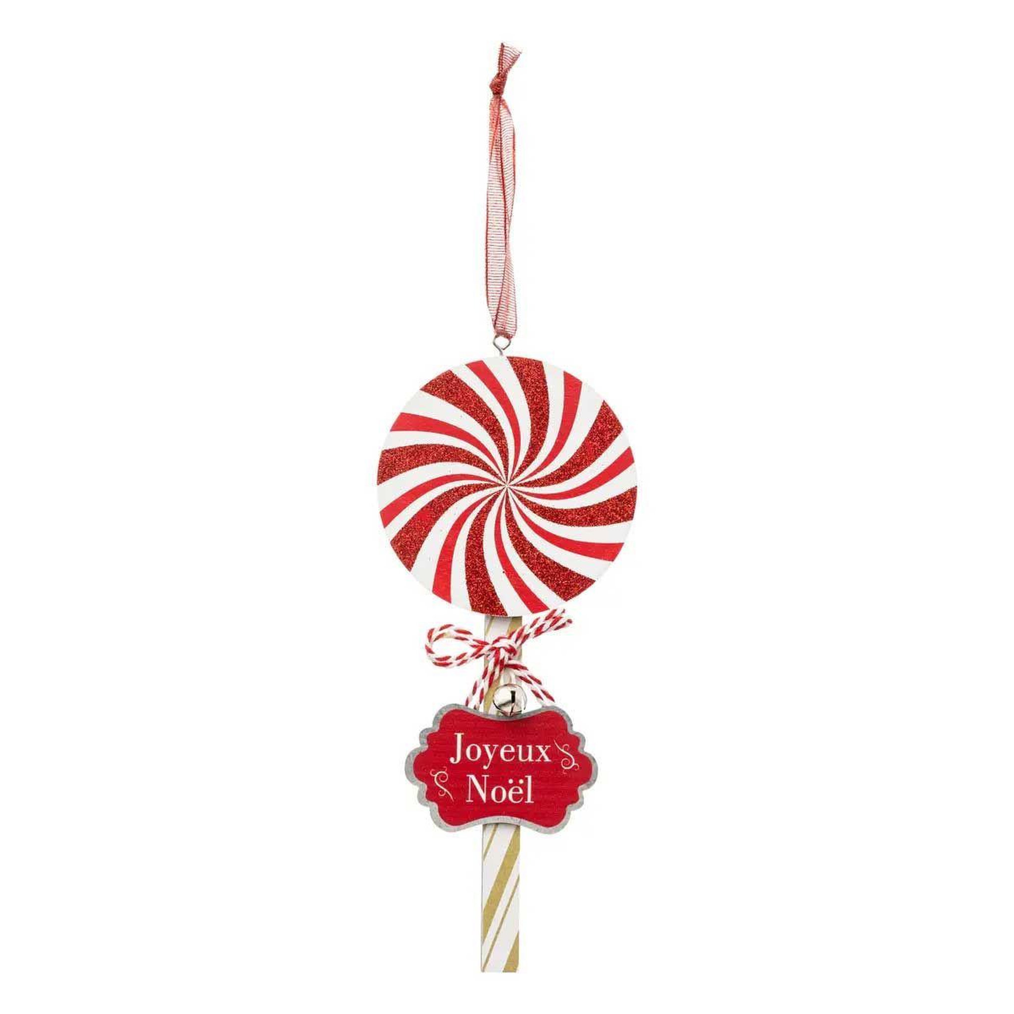 ATMOSPHERA Sujet de noël en bois  sucette  22cm rouge