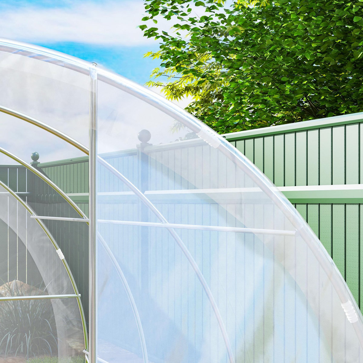 OUTSUNNY Serre tunnel de jardin 9 m² - 3 x 3 x 2 m - porte - acier galvanisé PE 150 g/m² transparent