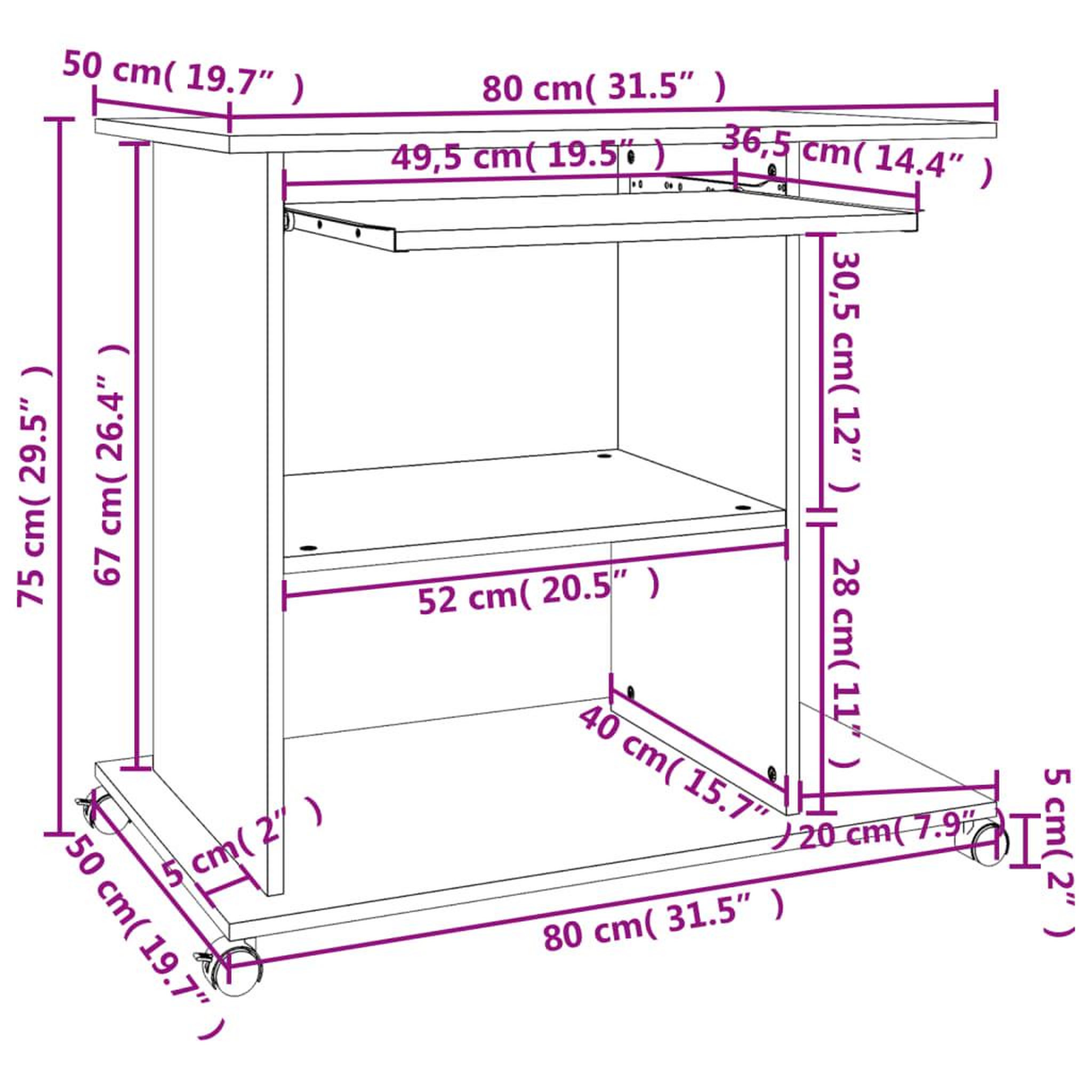Voir la diapositive 6 : VIDAXL Bureau d'ordinateur Chene sonoma 80x50x75 cm Bois d'ingenierie