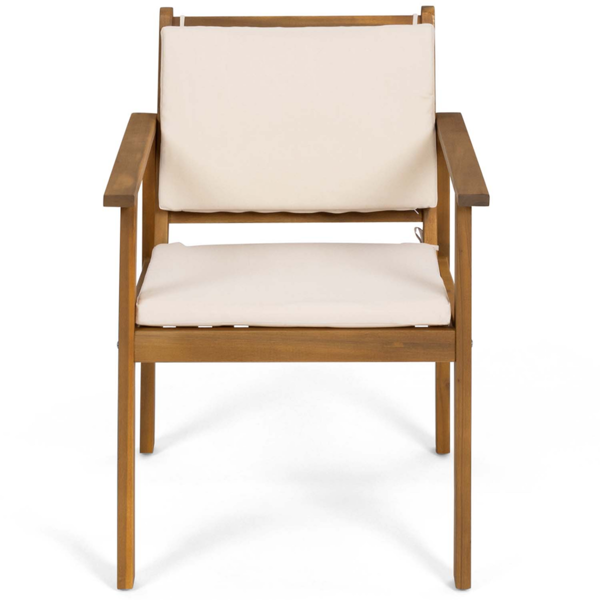 ID MARKET Salon de jardin bas JAKARTA 4 places en acacia avec canapé, fauteuils, table et coussins beige