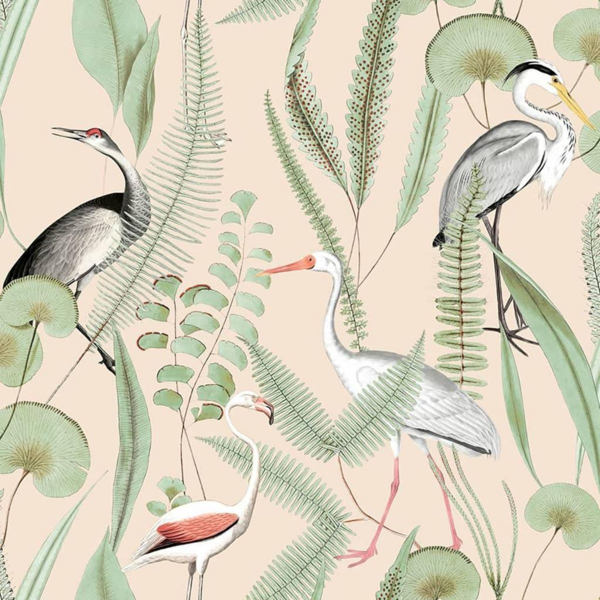 DUTCH WALLCOVERINGS DUTCH WALLCOVERINGS Papier peint Flamingo Creme et menthe