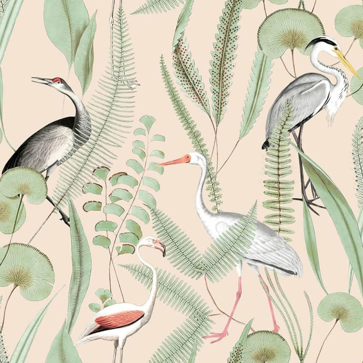 DUTCH WALLCOVERINGS DUTCH WALLCOVERINGS Papier peint Flamingo Creme et menthe