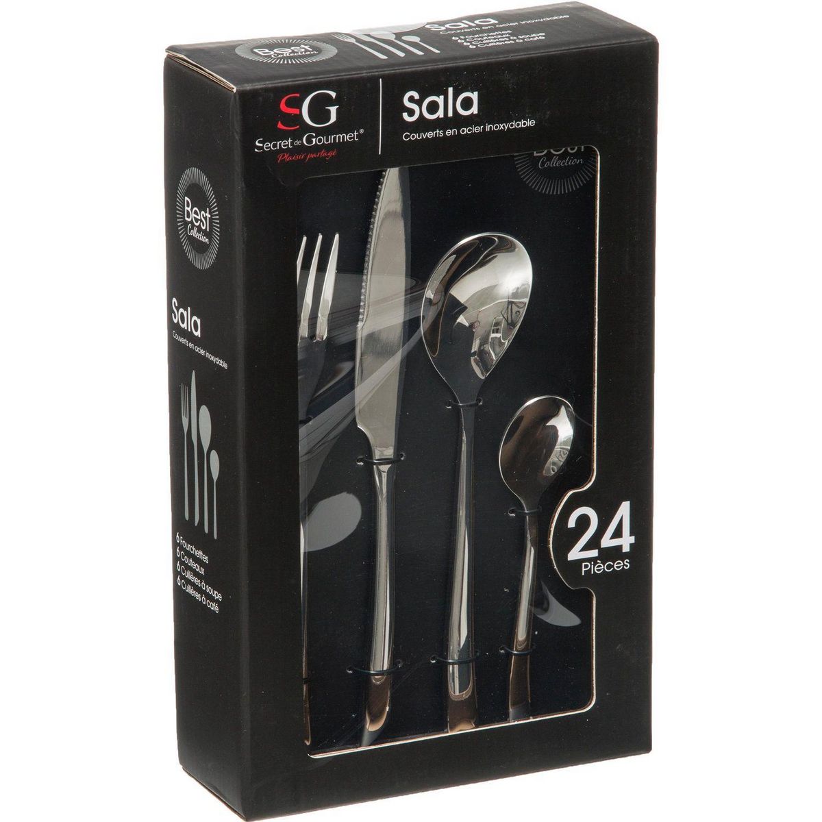 SECRET DE GOURMET Ménagère Sala en Acier inoxydable - 24 pièces - Argent