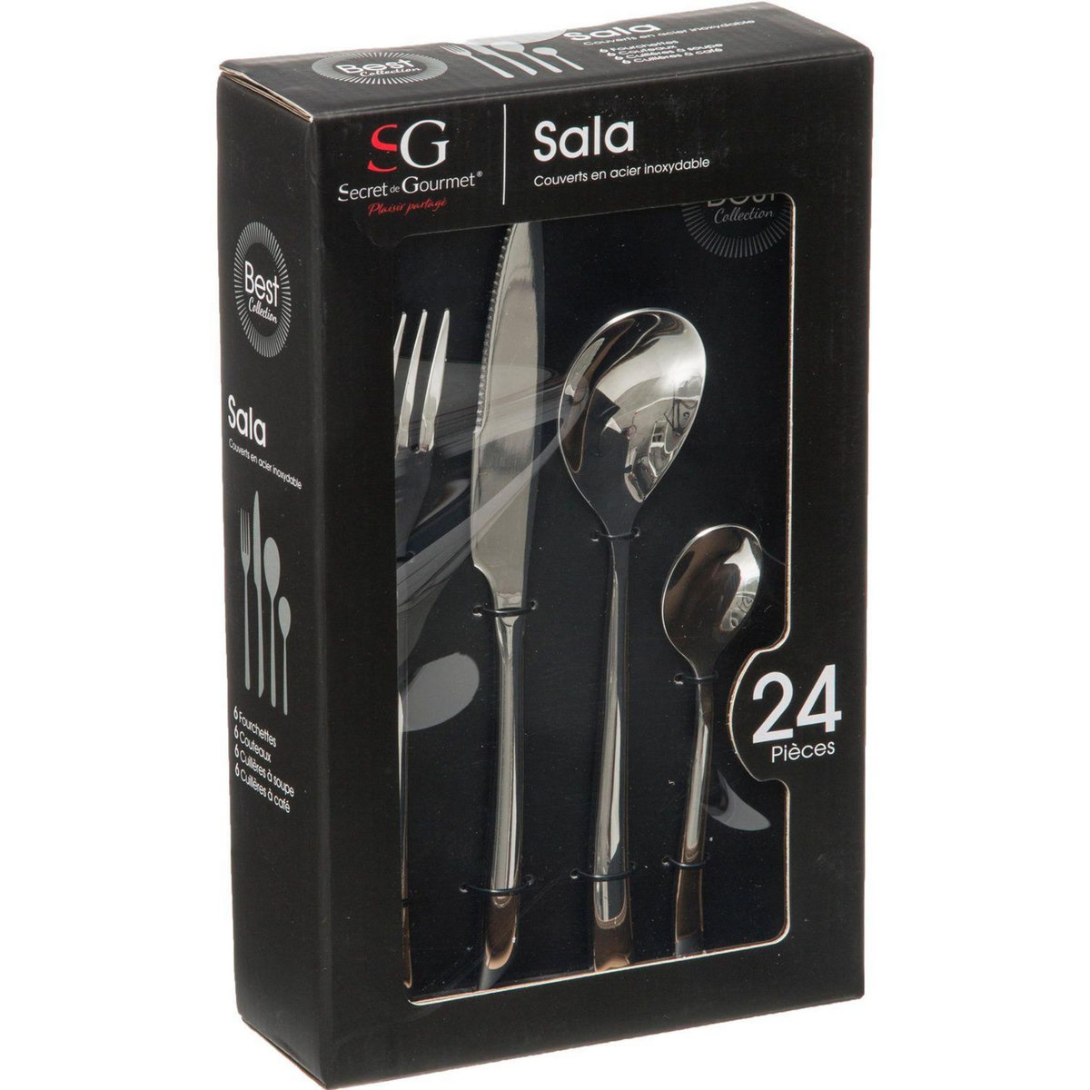 SECRET DE GOURMET Ménagère Sala en Acier inoxydable - 24 pièces - Argent