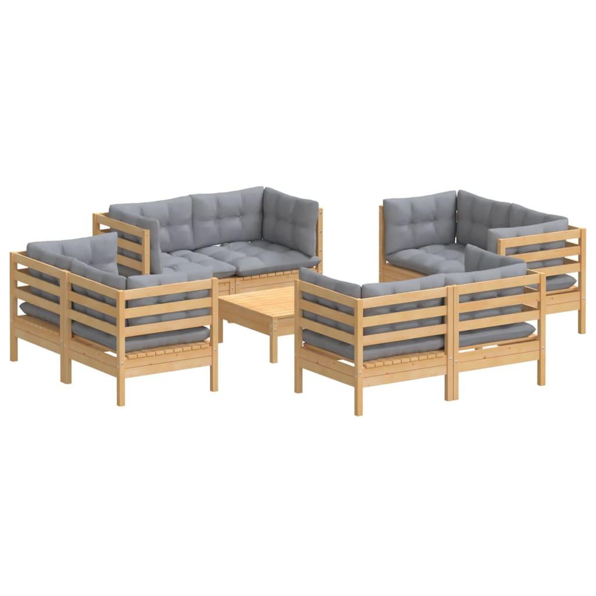 Voir la diapositive 3 : VIDAXL Salon de jardin 9 pcs avec coussins gris bois de pin