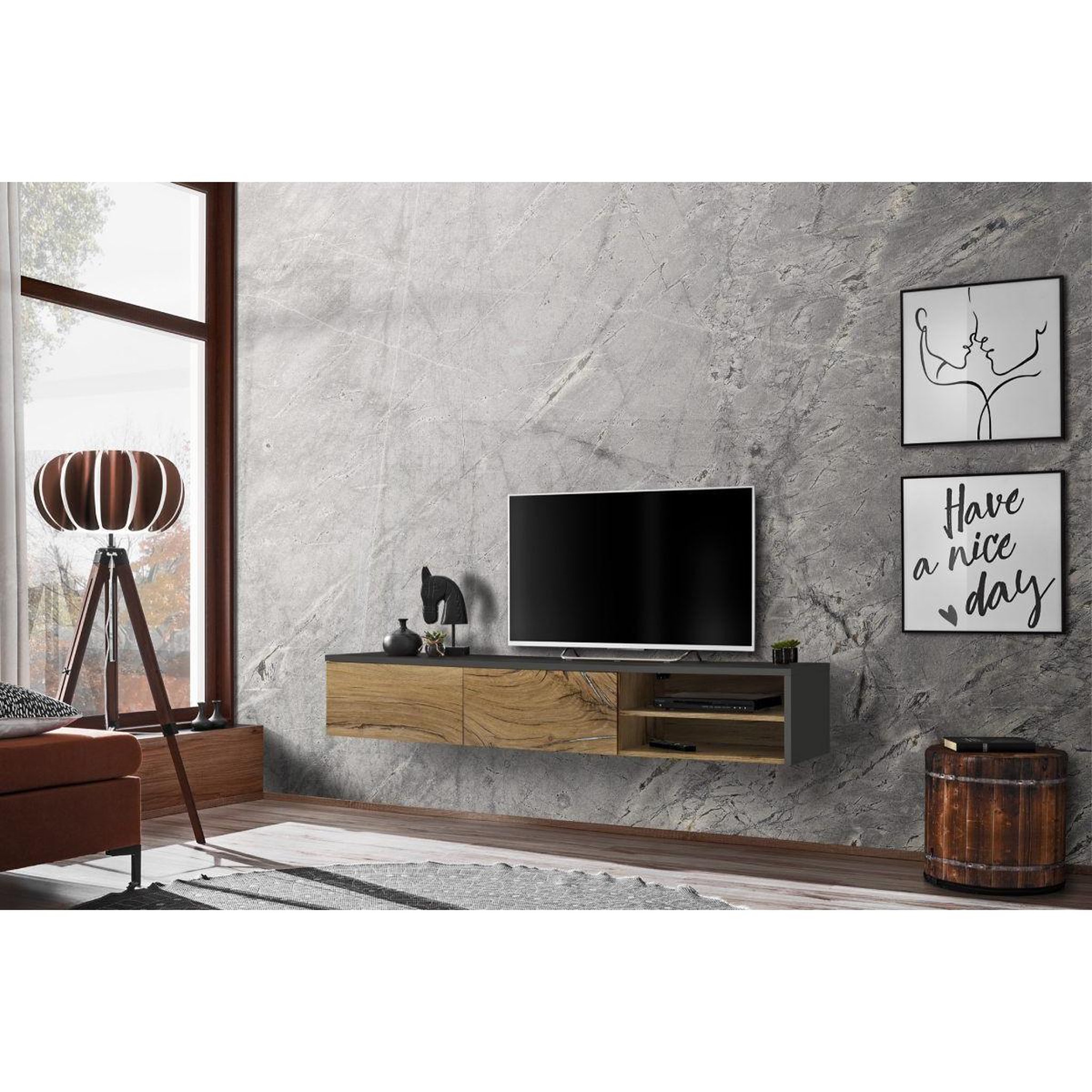 Voir la diapositive 2 : Paris Prix Meuble tv  rtv dallas  180cm chêne & gris