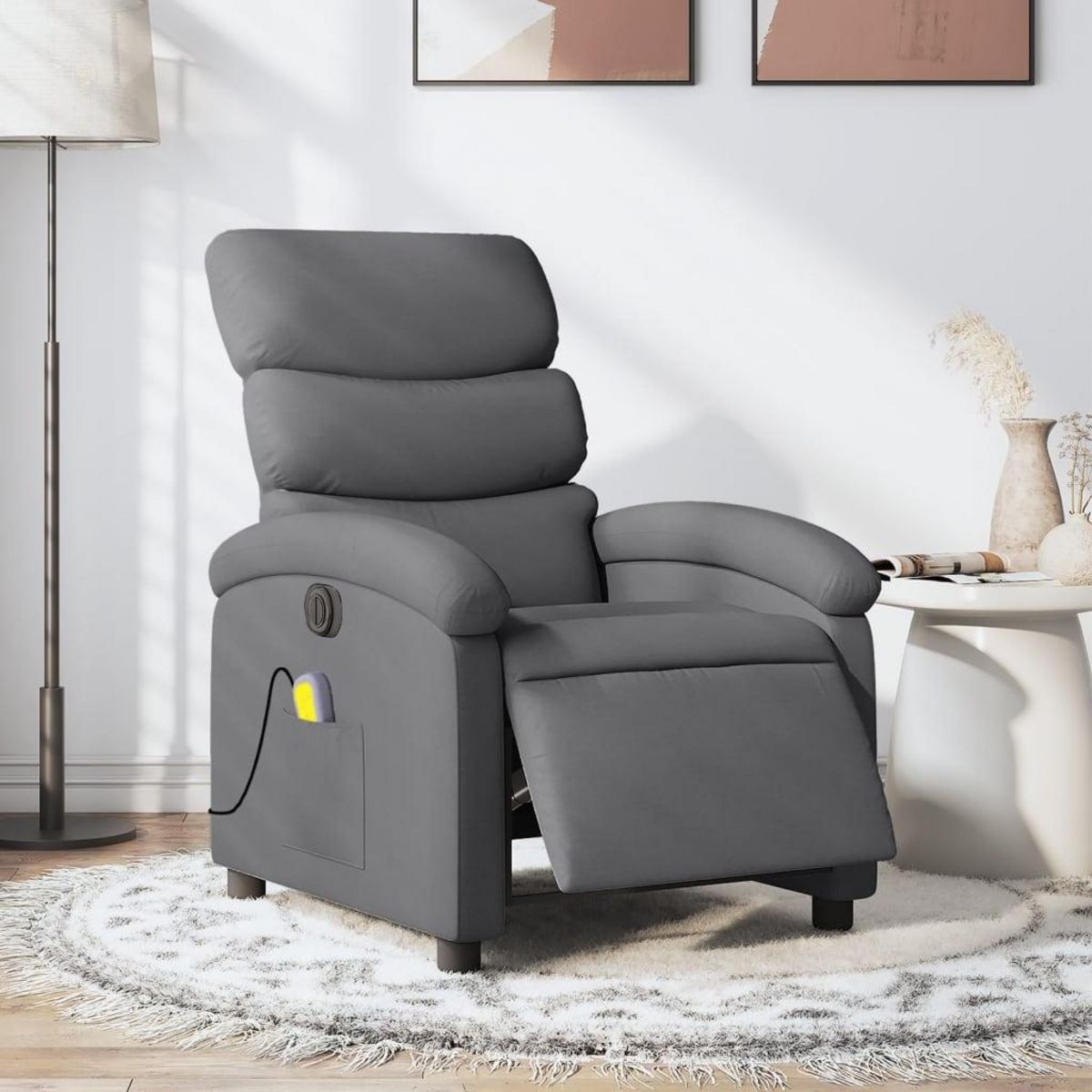 VIDAXL Fauteuil inclinable de massage electrique gris fonce tissu