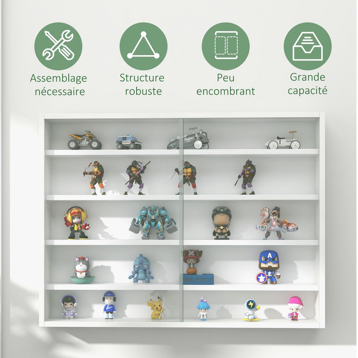 HOMCOM Vitrine murale étagère - 5 étagères réglables - 2 portes coulissantes verre - panneaux blanc