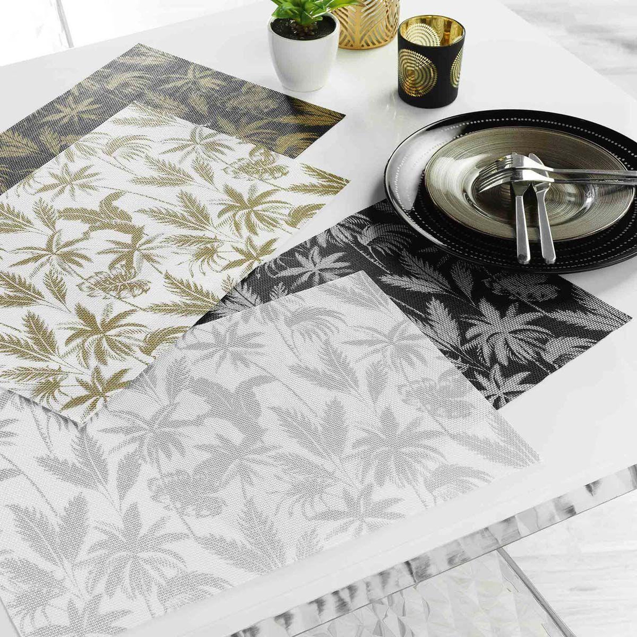 Voir la diapositive 3 : Douceur d'Intérieur Set de table  feuillor  28x43cm blanc & argent