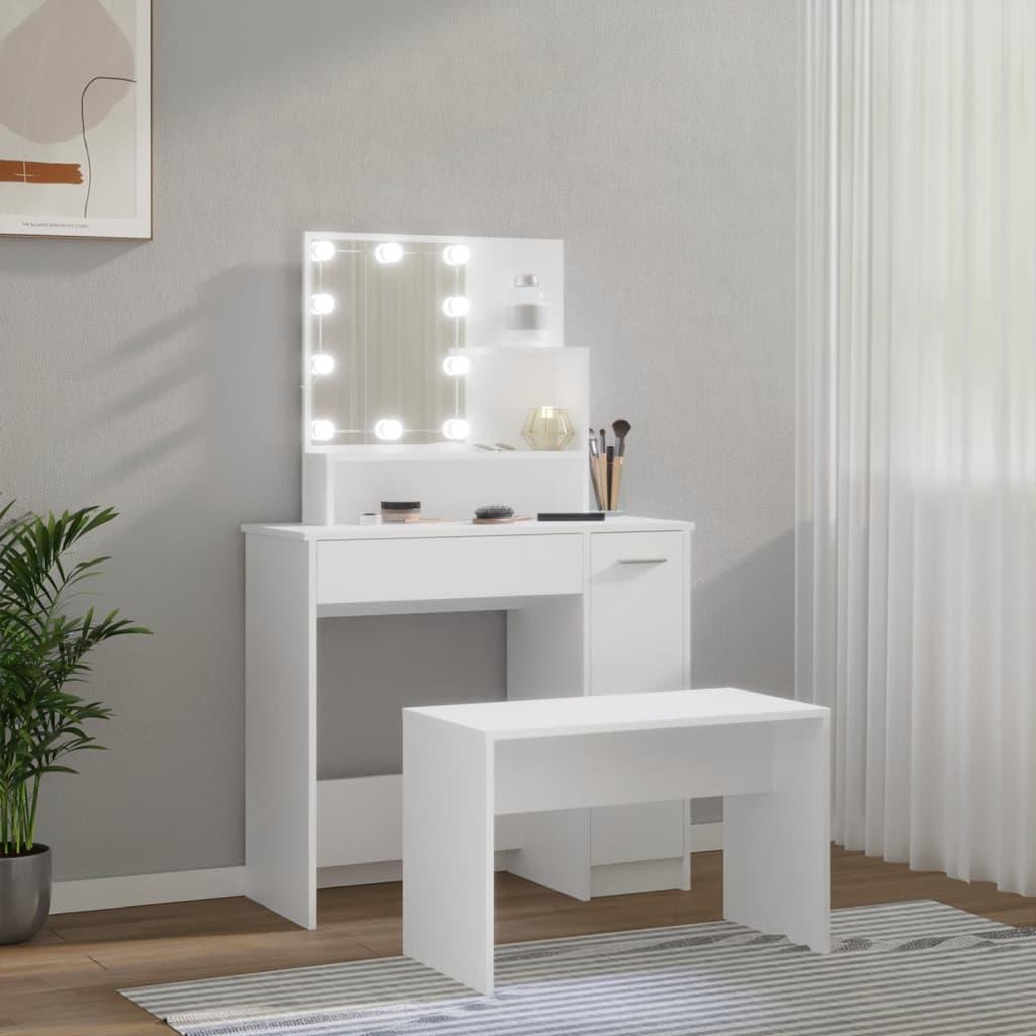 Voir la diapositive 4 : VIDAXL Ensemble de coiffeuse avec LED Blanc Bois d'ingenierie