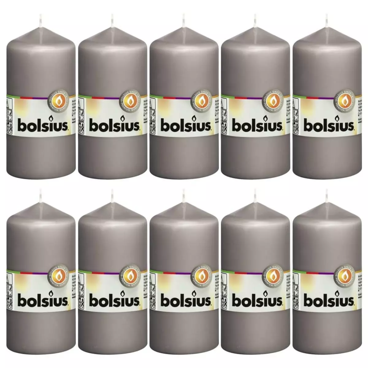 BOLSIUS Bolsius Bougies pilier 10 pcs 120x58 mm Gris chaud