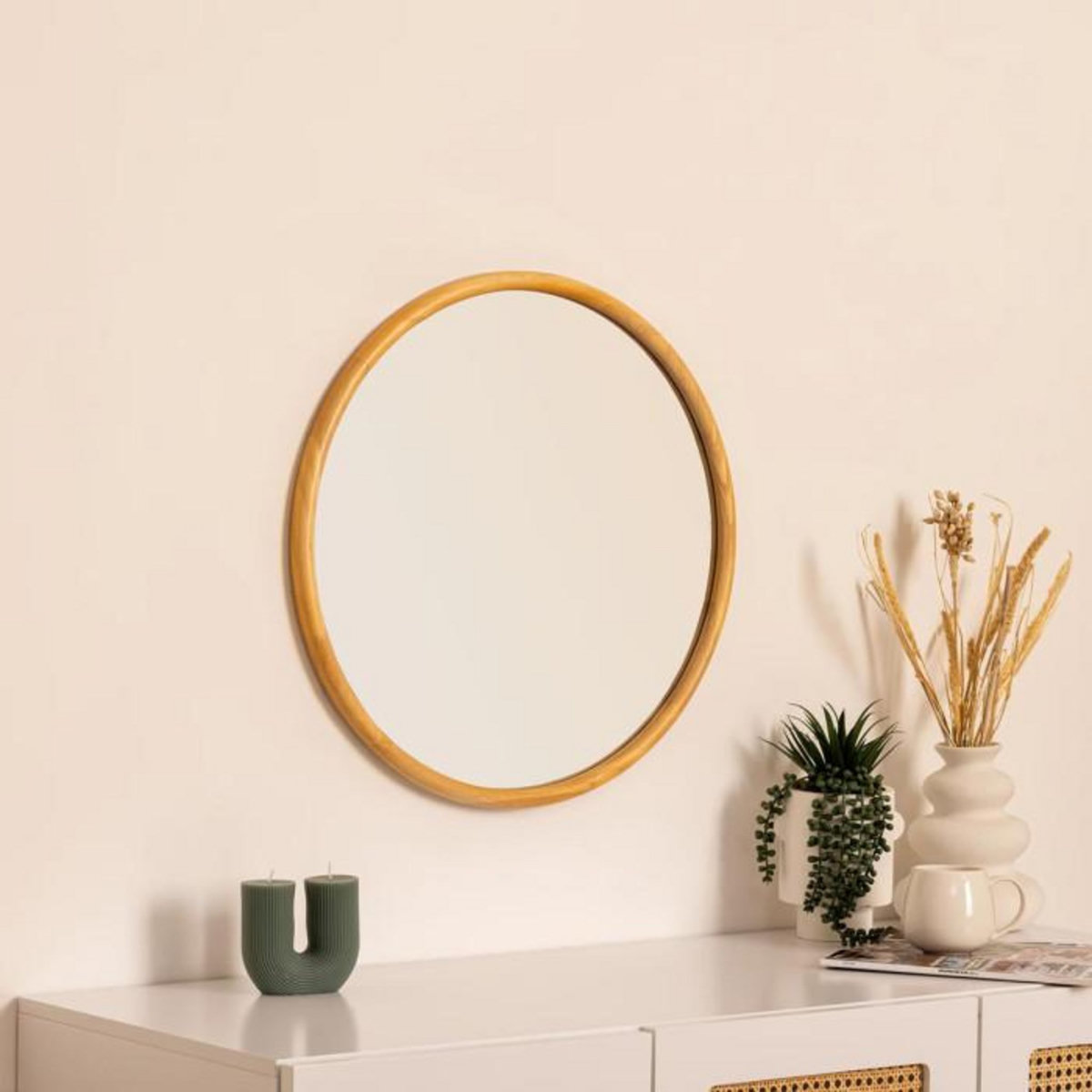 ATMOSPHERA Miroir Mural Rond  Kim  55cm Naturel