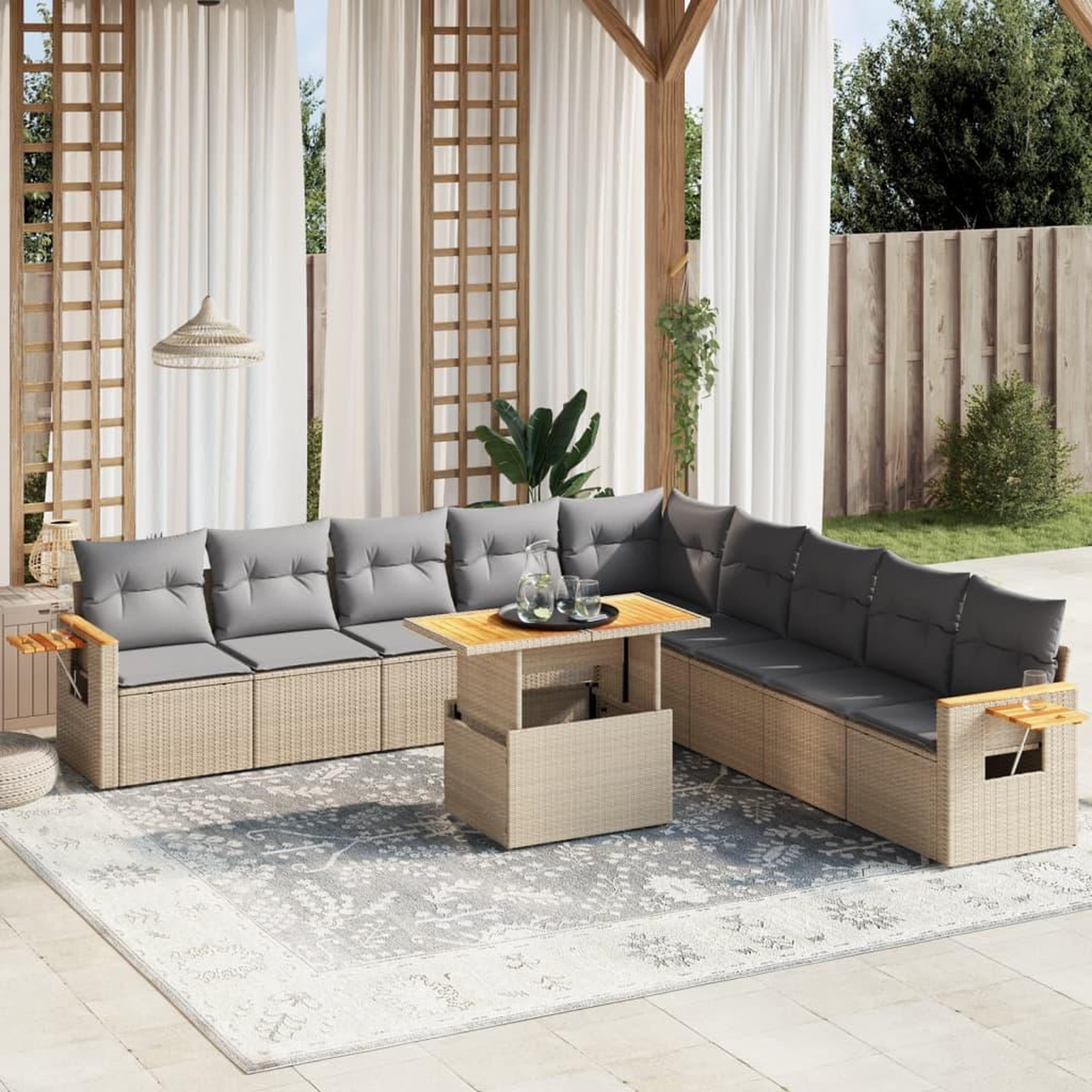 VIDAXL Salon de jardin 11 pcs avec coussins beige resine tressee