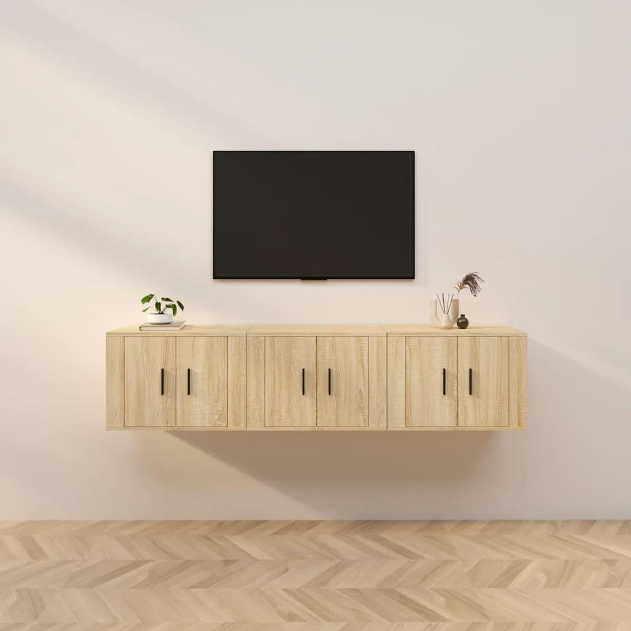 Voir la diapositive 1 : VIDAXL Meubles TV muraux 3 pcs chene sonoma 57x34,5x40 cm