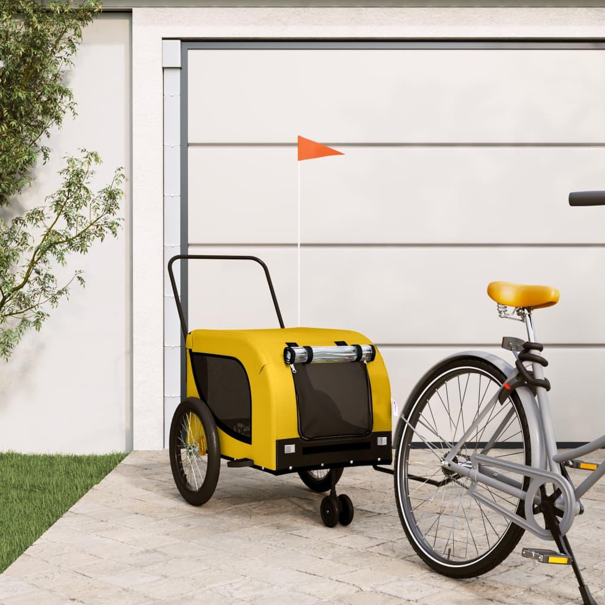 Voir la diapositive 1 : VIDAXL Remorque de velo pour animaux de compagnie jaune et noir