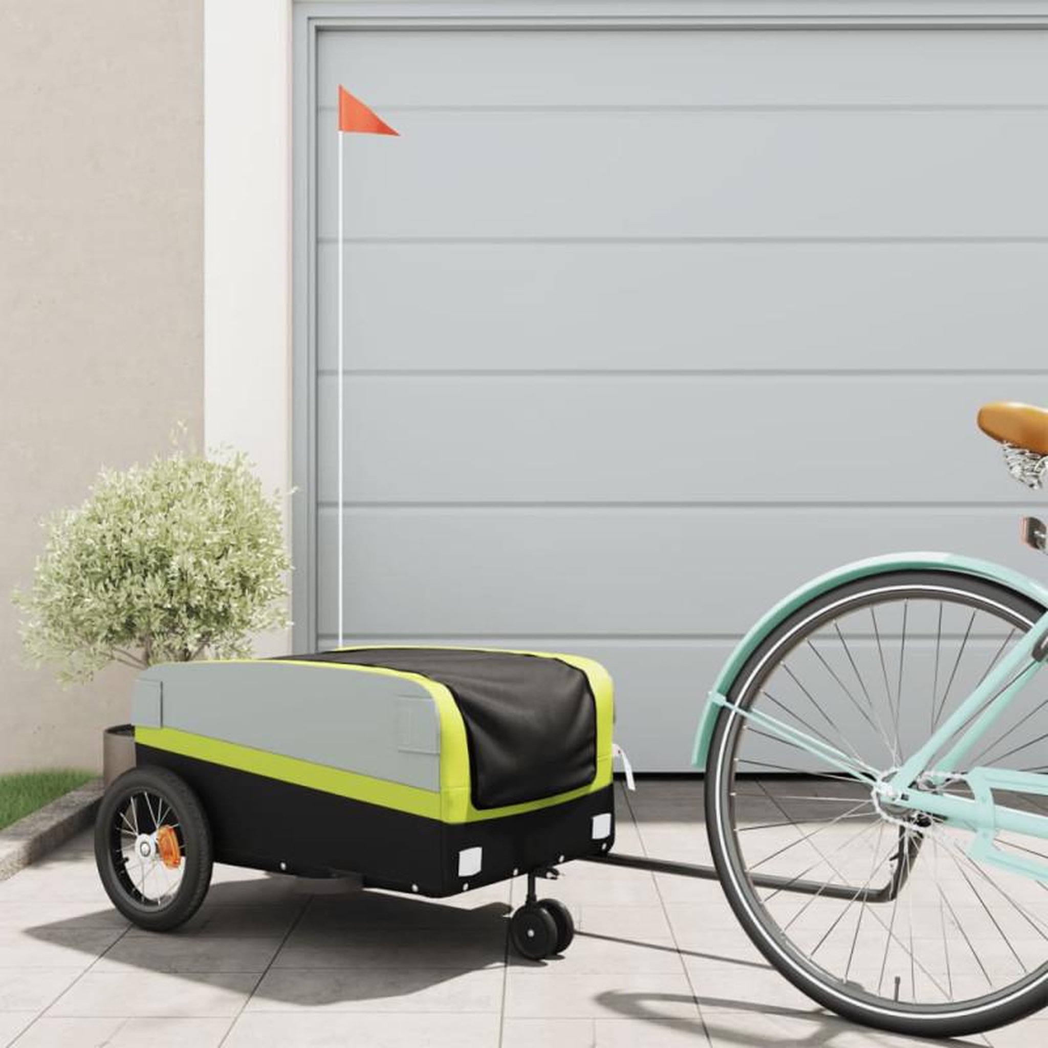 VIDAXL Remorque de vélo noir et vert 30 kg fer