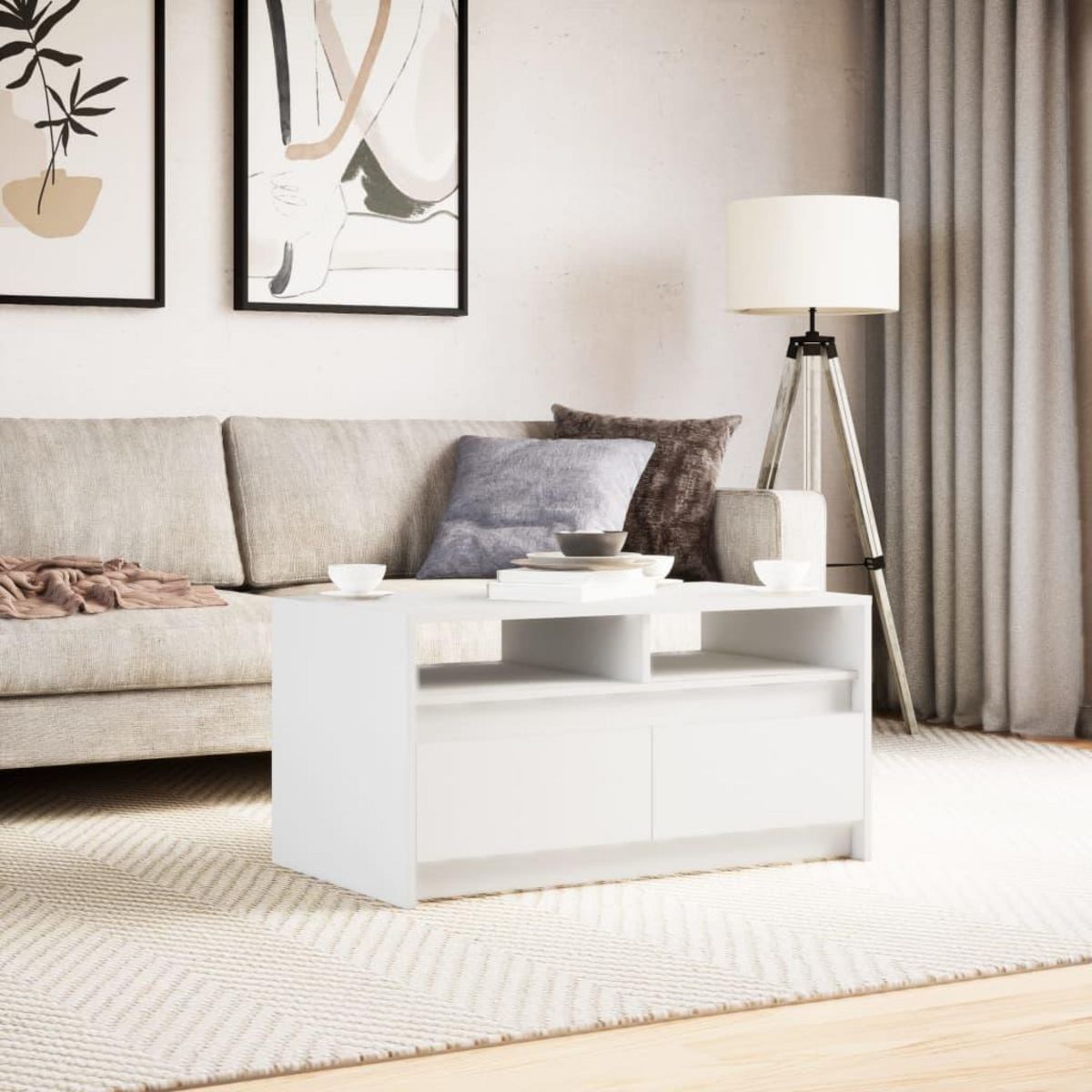VIDAXL Table basse avec lumieres LED blanc bois d'ingenierie