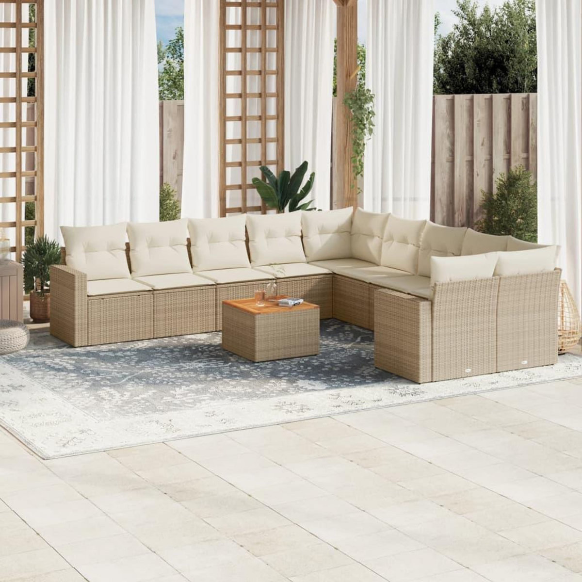 VIDAXL Salon de jardin 11 pcs avec coussins beige resine tressee