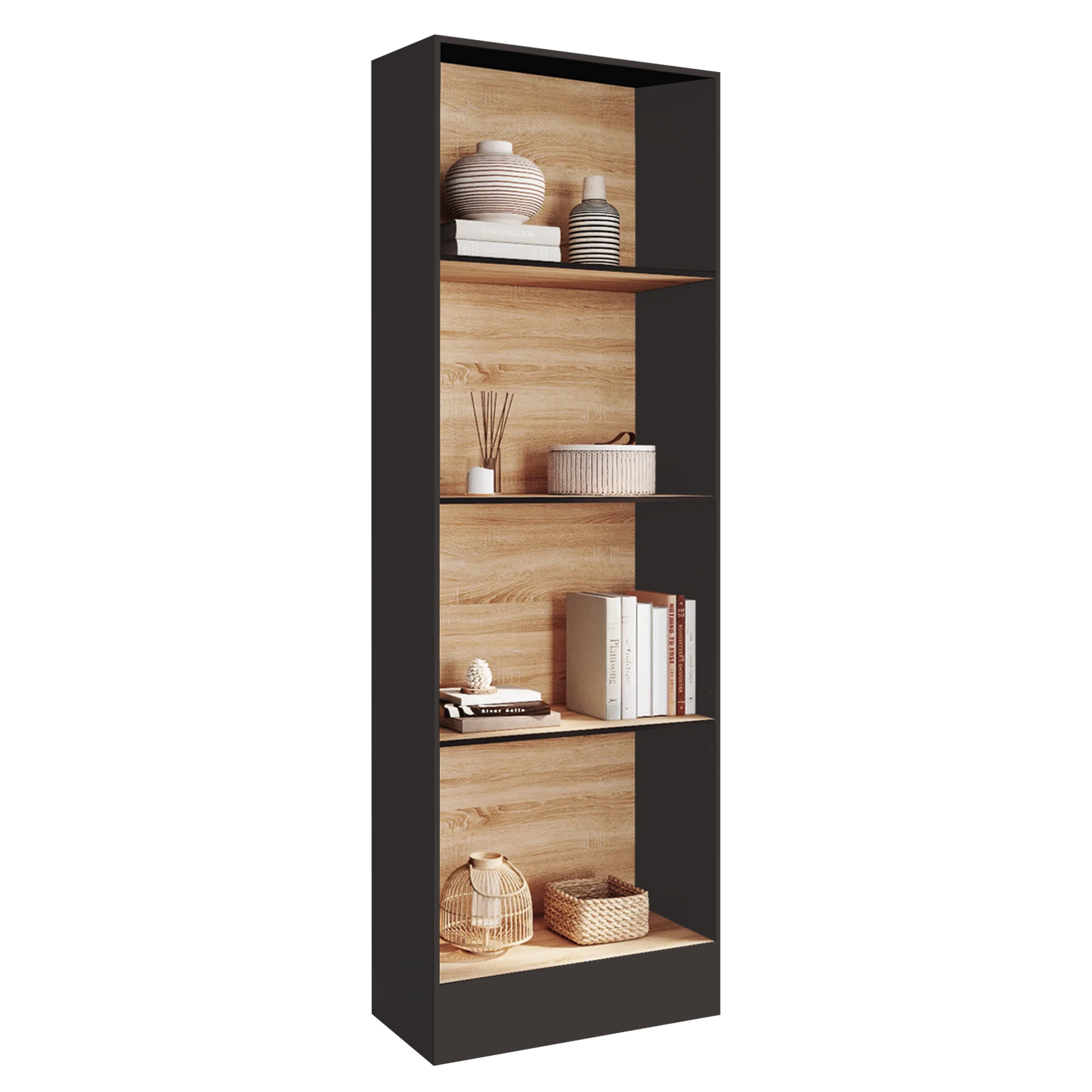 ID MARKET Etagère bibliothèque carla 5 niveaux noir et effet bois 190 cm