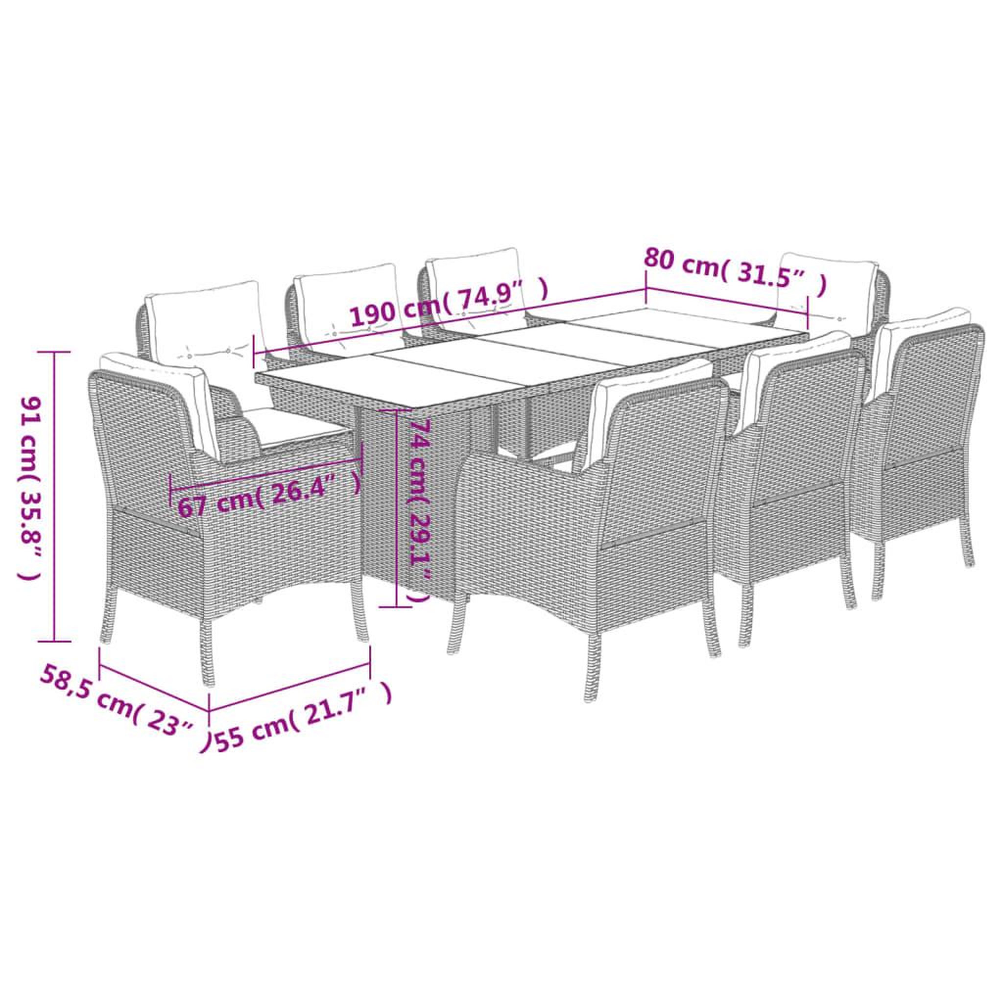 Voir la diapositive 6 : VIDAXL Ensemble a manger de jardin et coussins 9 pcs beige Poly rotin