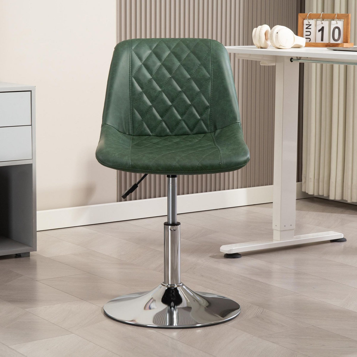 HOMCOM Chaise de bureau design Chesterfield capitonné revêtement synthétique vert vieilli avec surpiqûres