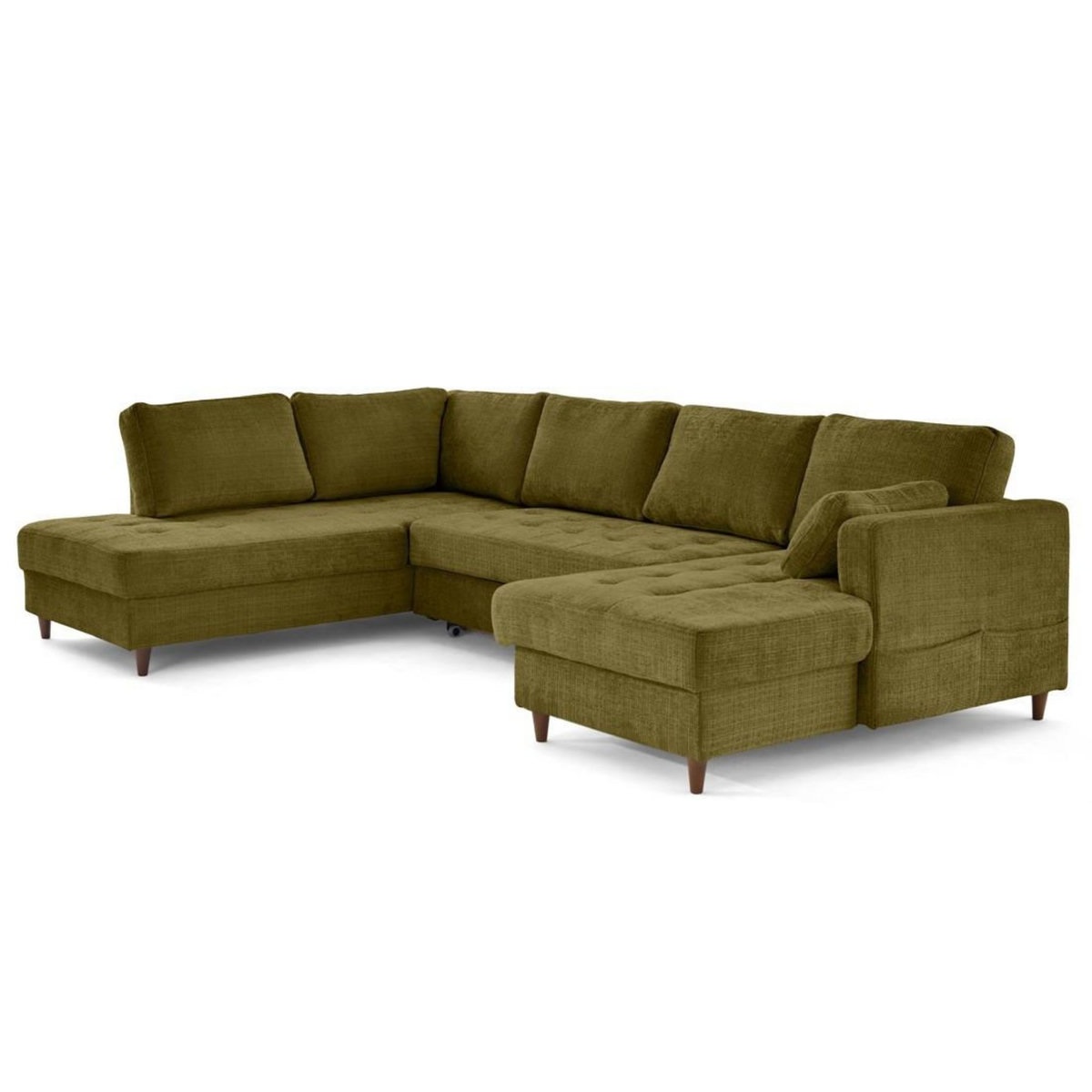 LISA DESIGN Anna - canapé panoramique d'angle gauche 7 places convertible avec coffre en velours texturé