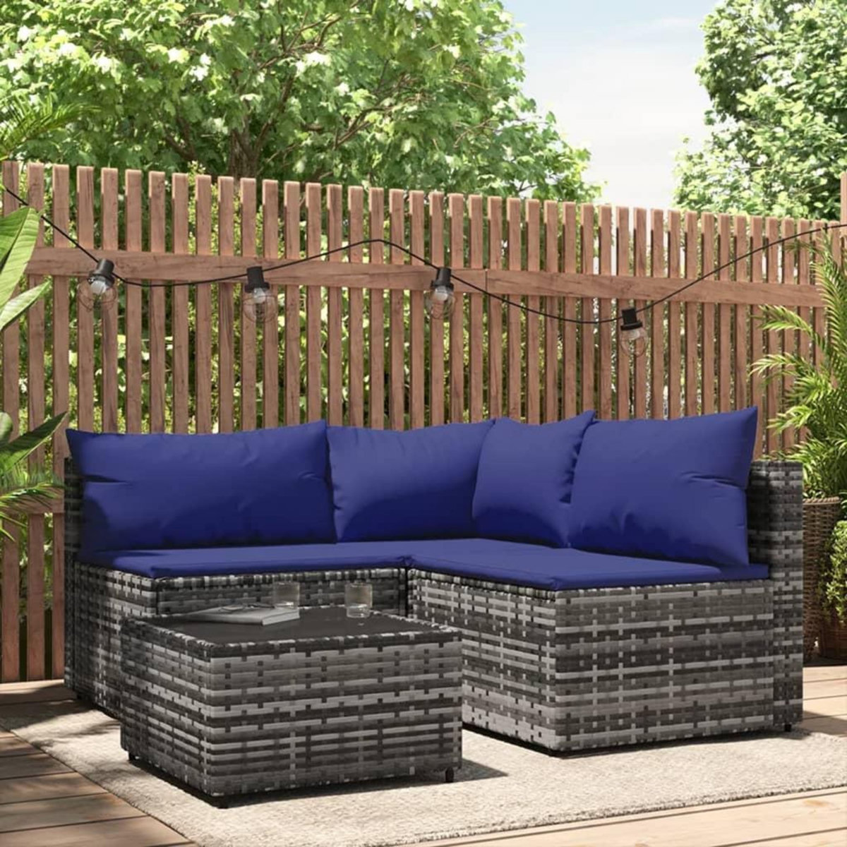 VIDAXL Salon de jardin 4 pcs avec coussins Gris Resine tressee