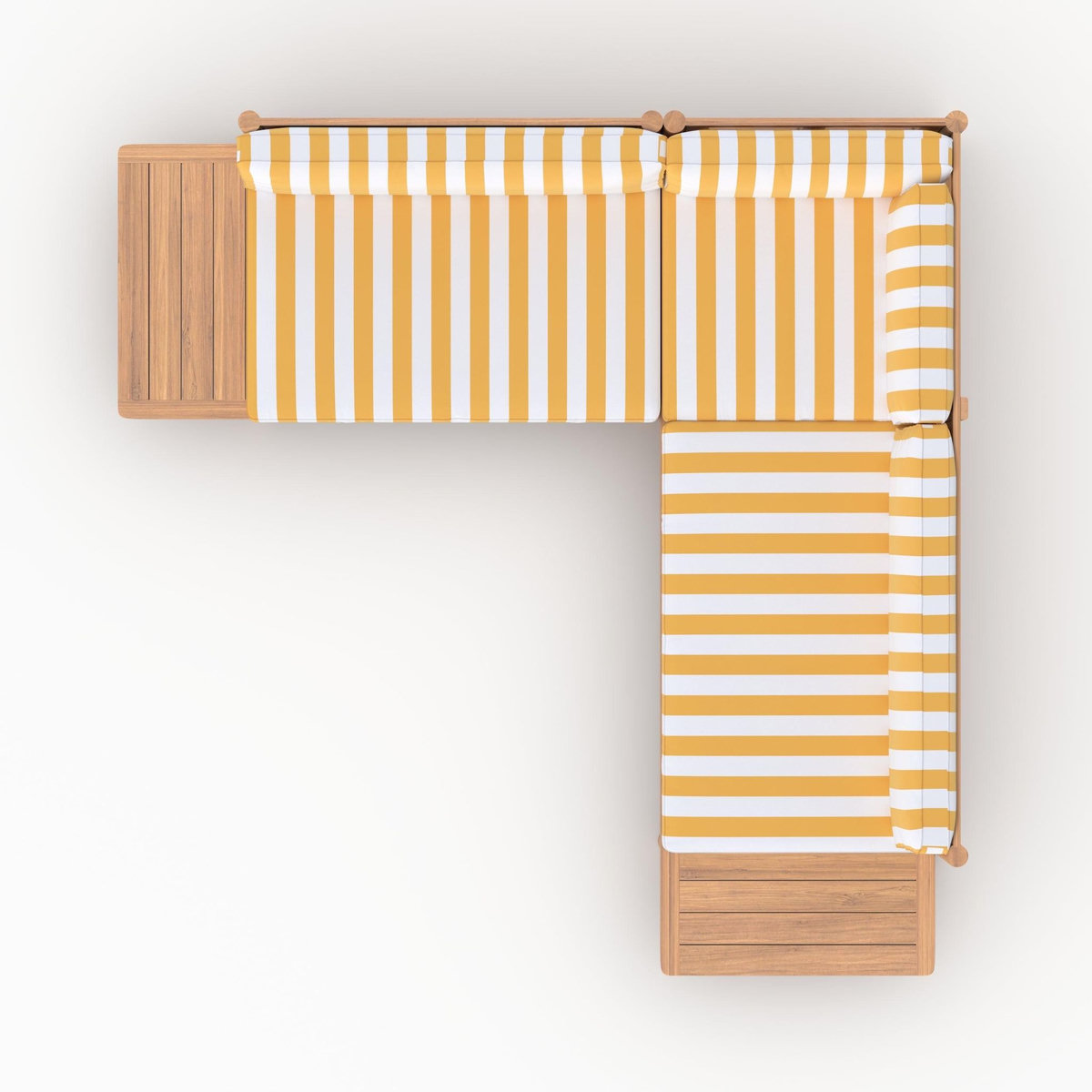 Rendez vous déco Salon de jardin 4 personnes en teck massif et tissu rayé jaune-Nadila