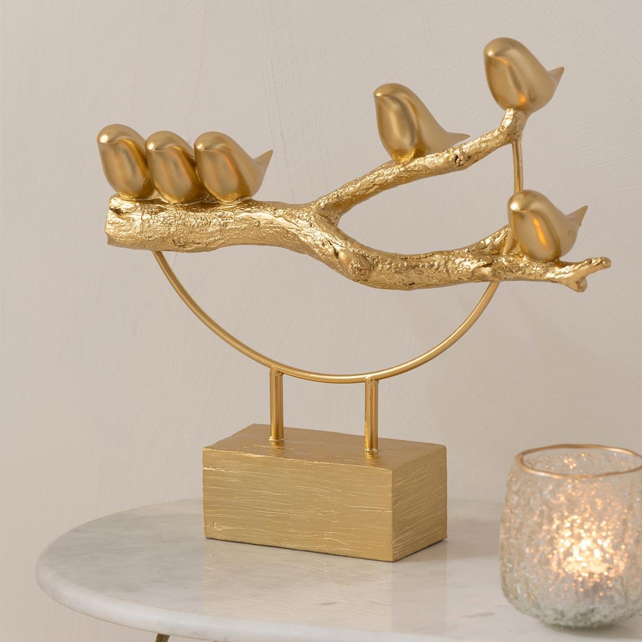 Voir la diapositive 3 : J-LINE Statuette sur socle  oiseaux sur branche  35cm or