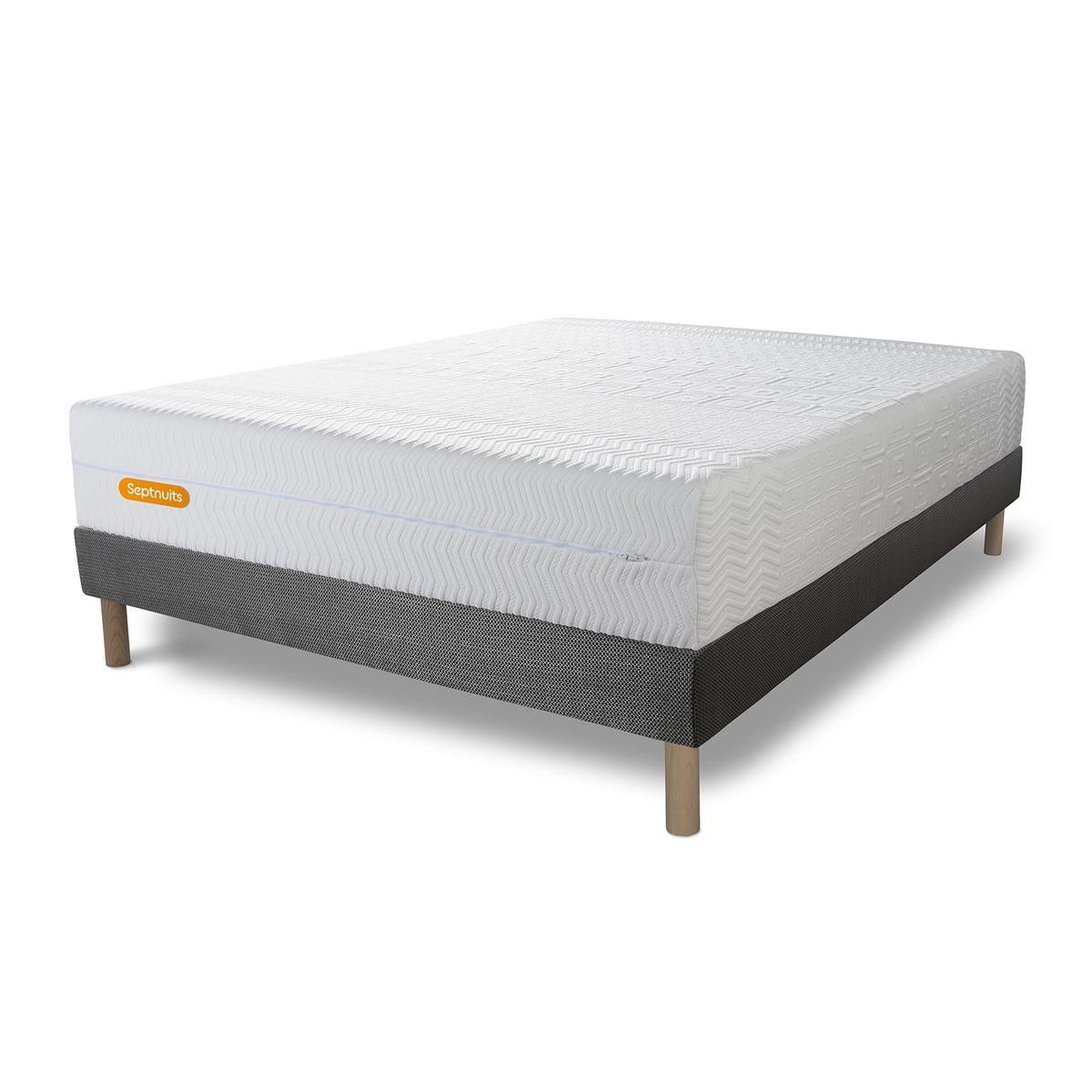 SEPTNUITS Matelas + sommier gris Memo Bio Mousse à mémoire de forme 5 zones de confort Maxi épaisseur Déhoussable