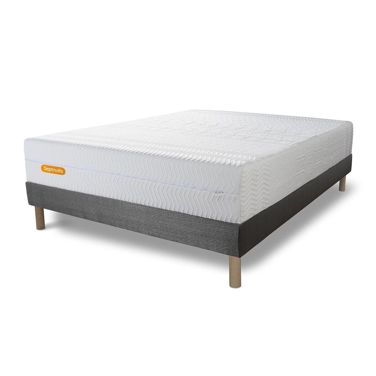 SEPTNUITS Matelas + sommier gris Memo Bio Mousse à mémoire de forme 5 zones de confort Maxi épaisseur Déhoussable