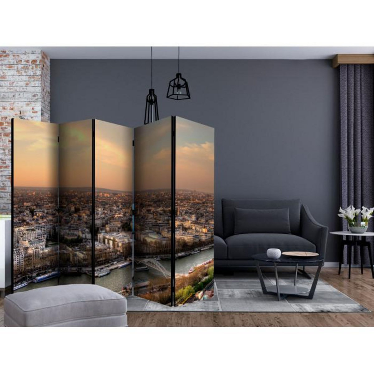 Paris Prix Paravent 5 Volets  Barges on the Seine  172x225cm