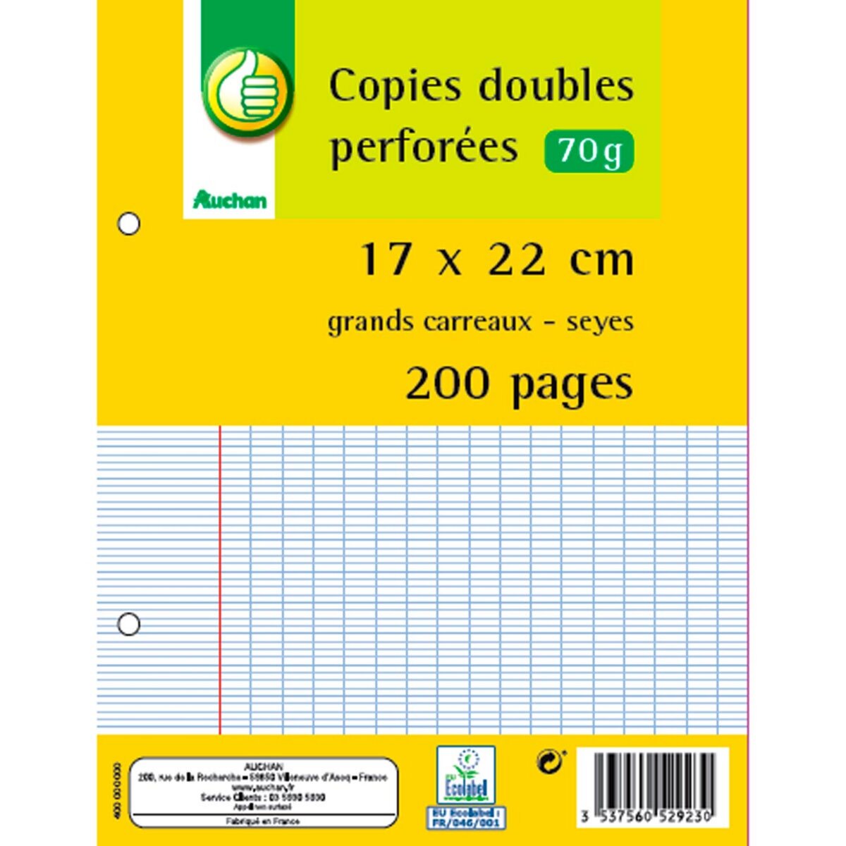 POUCE Copies doubles 200 pages 17x22cm grands carreaux Seyes perforées