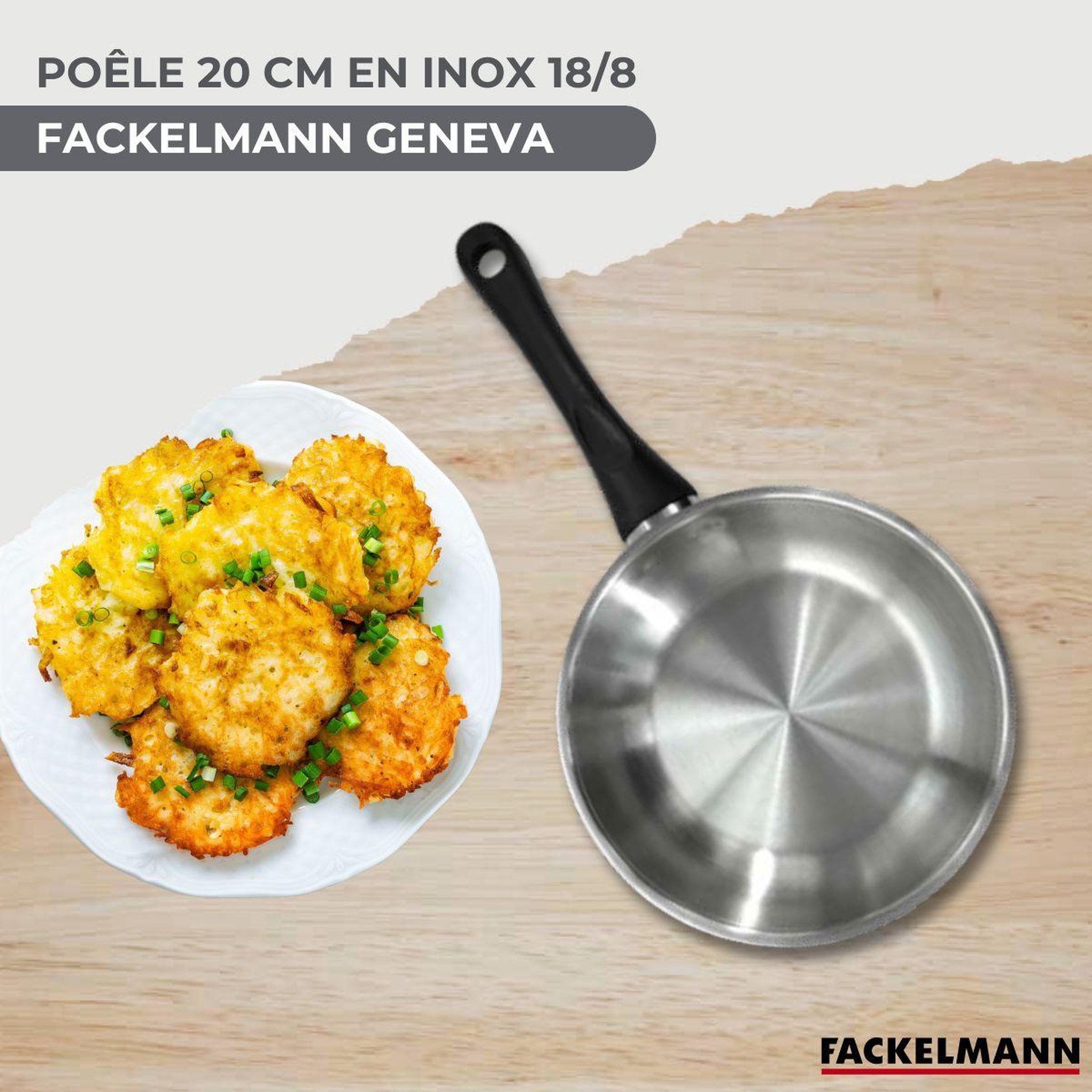 Voir la diapositive 2 : Fackelmann Set poêle 20 cm en inox, couvercle verre et 6 ustensiles inox fackelmann geneva