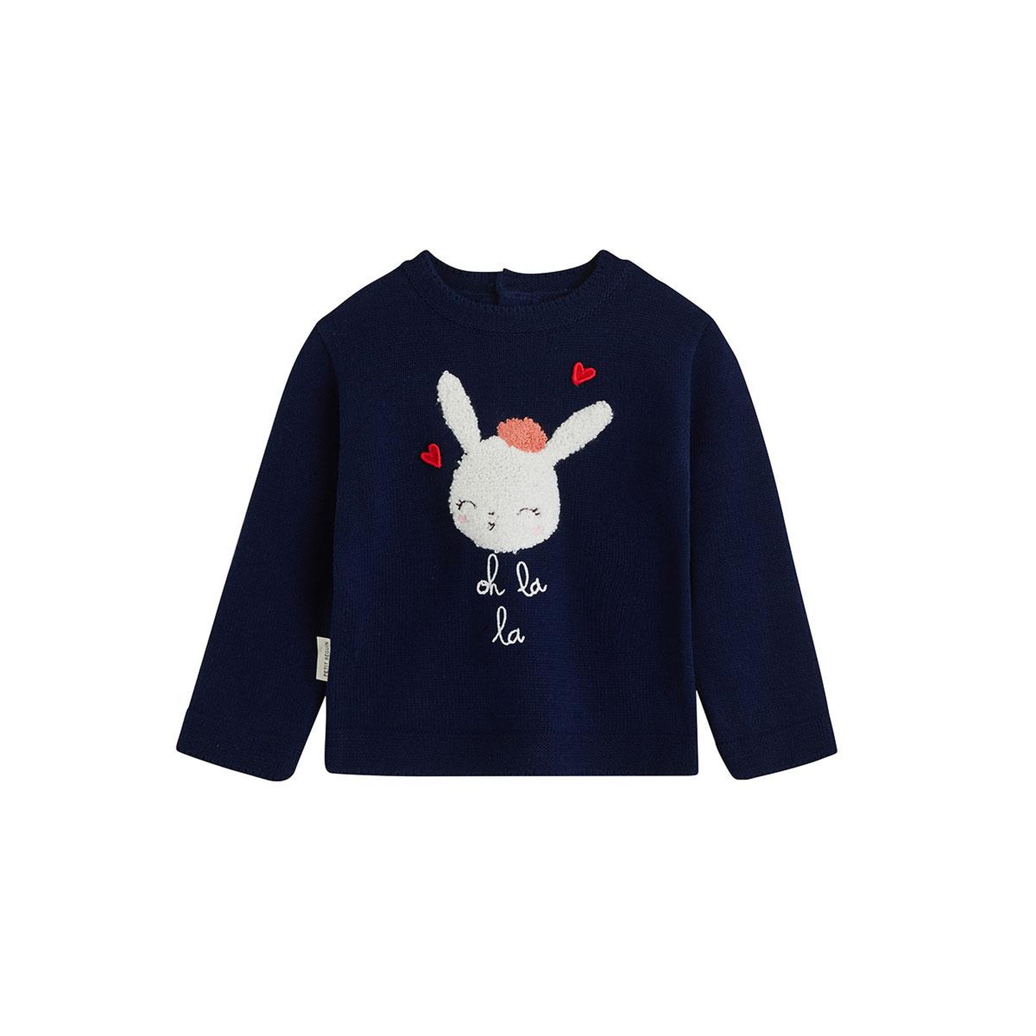 PETIT BEGUIN Pull bébé en tricot aimée. Coloris disponibles : Bleu