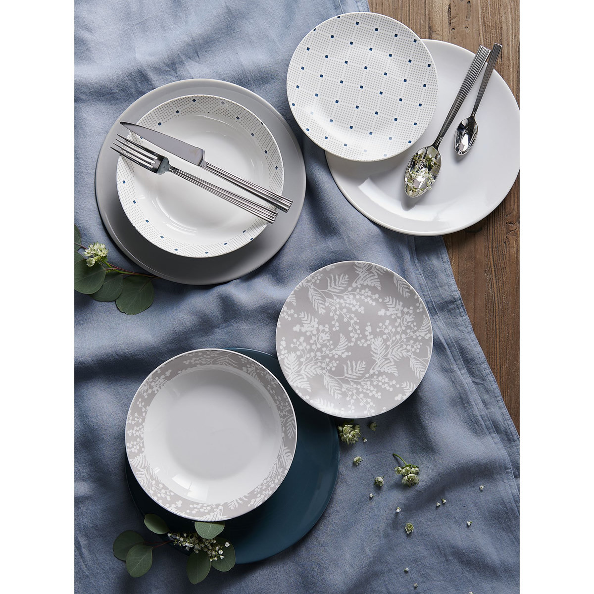 Lot de 6 assiettes à dessert 19 cm motifs GEO en porcelaine