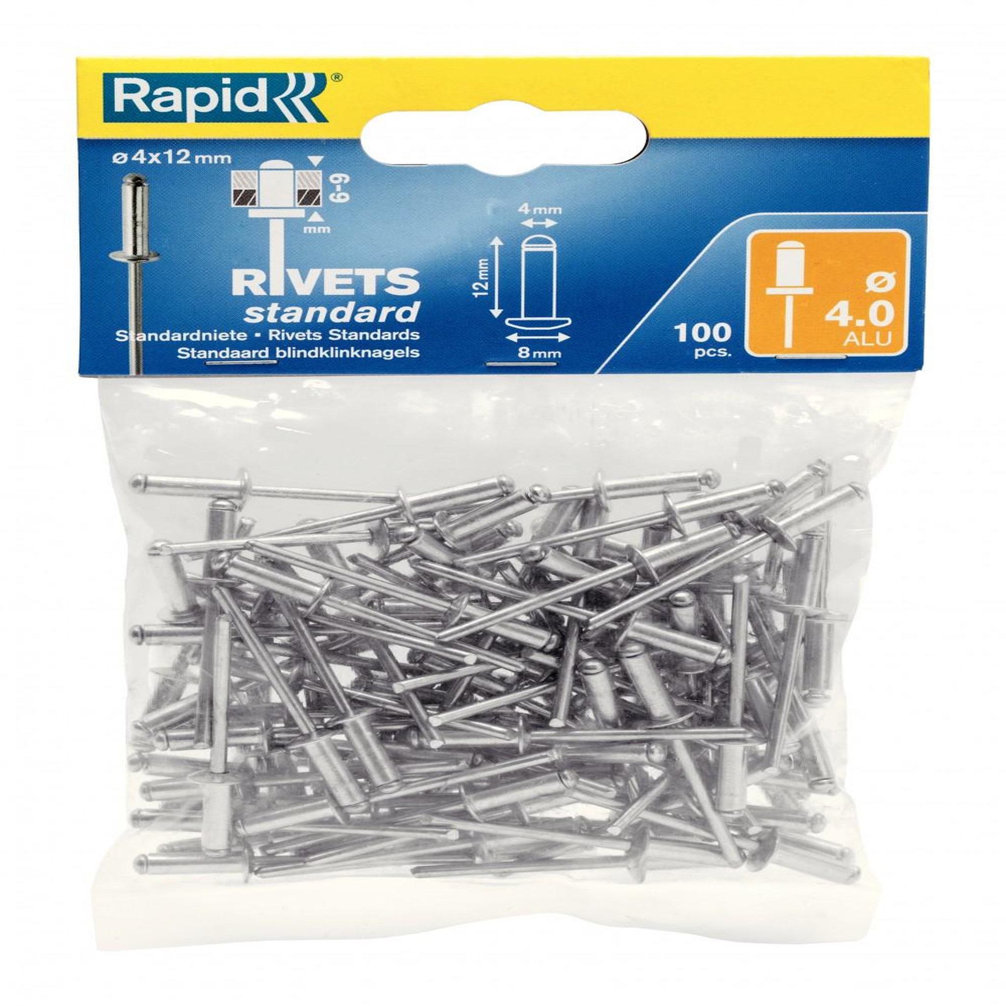 Rapid Lot de 100 rivets aluminium Diam.4 x H.12 mm RAPID