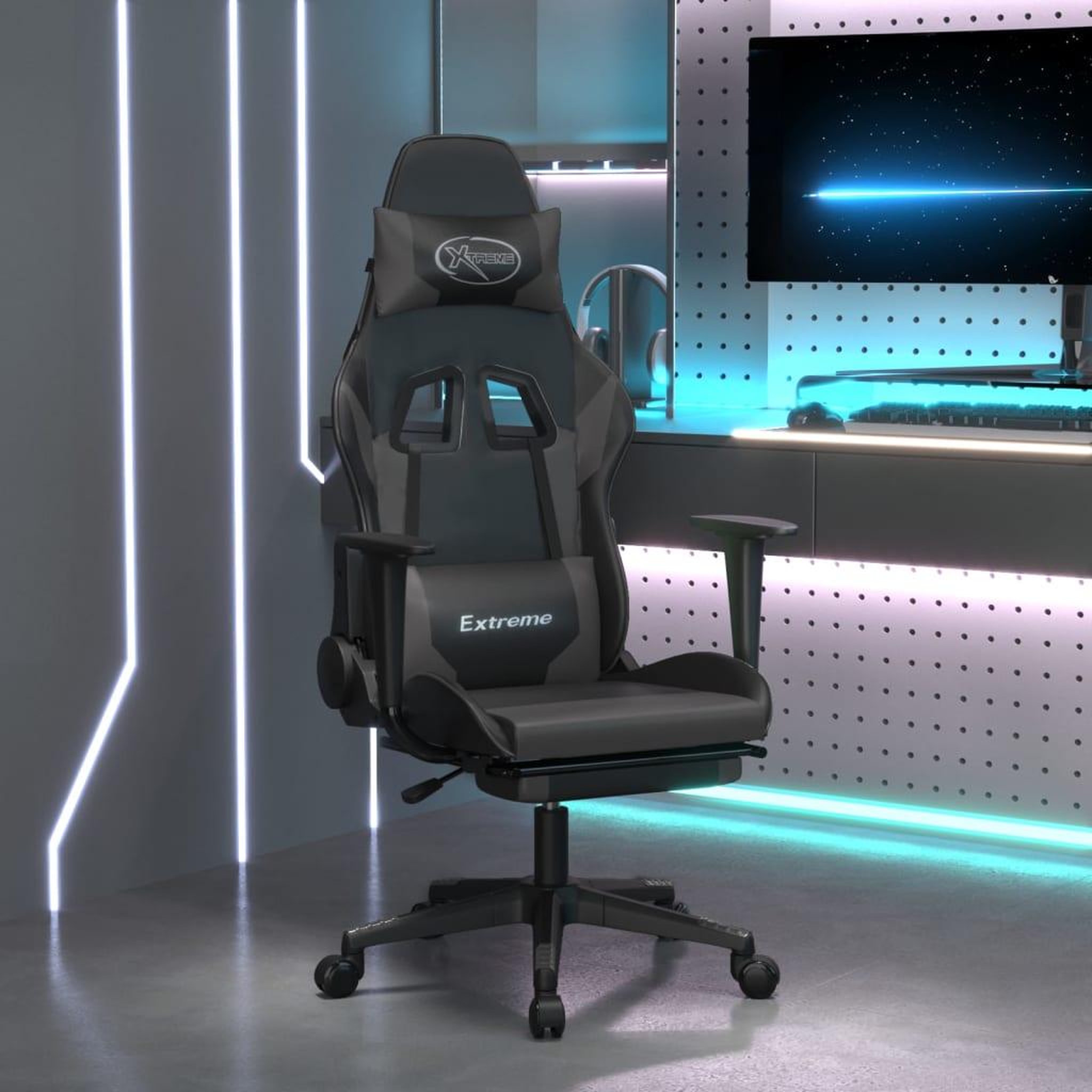 VIDAXL Chaise de jeu de massage et repose-pied Noir et gris Similicuir
