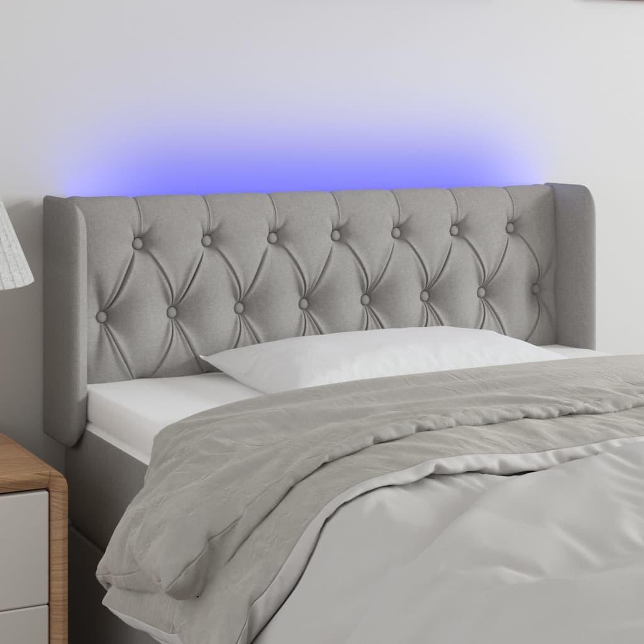 Voir la diapositive 1 : VIDAXL Tete de lit a LED Gris clair 103x16x78/88 cm Tissu