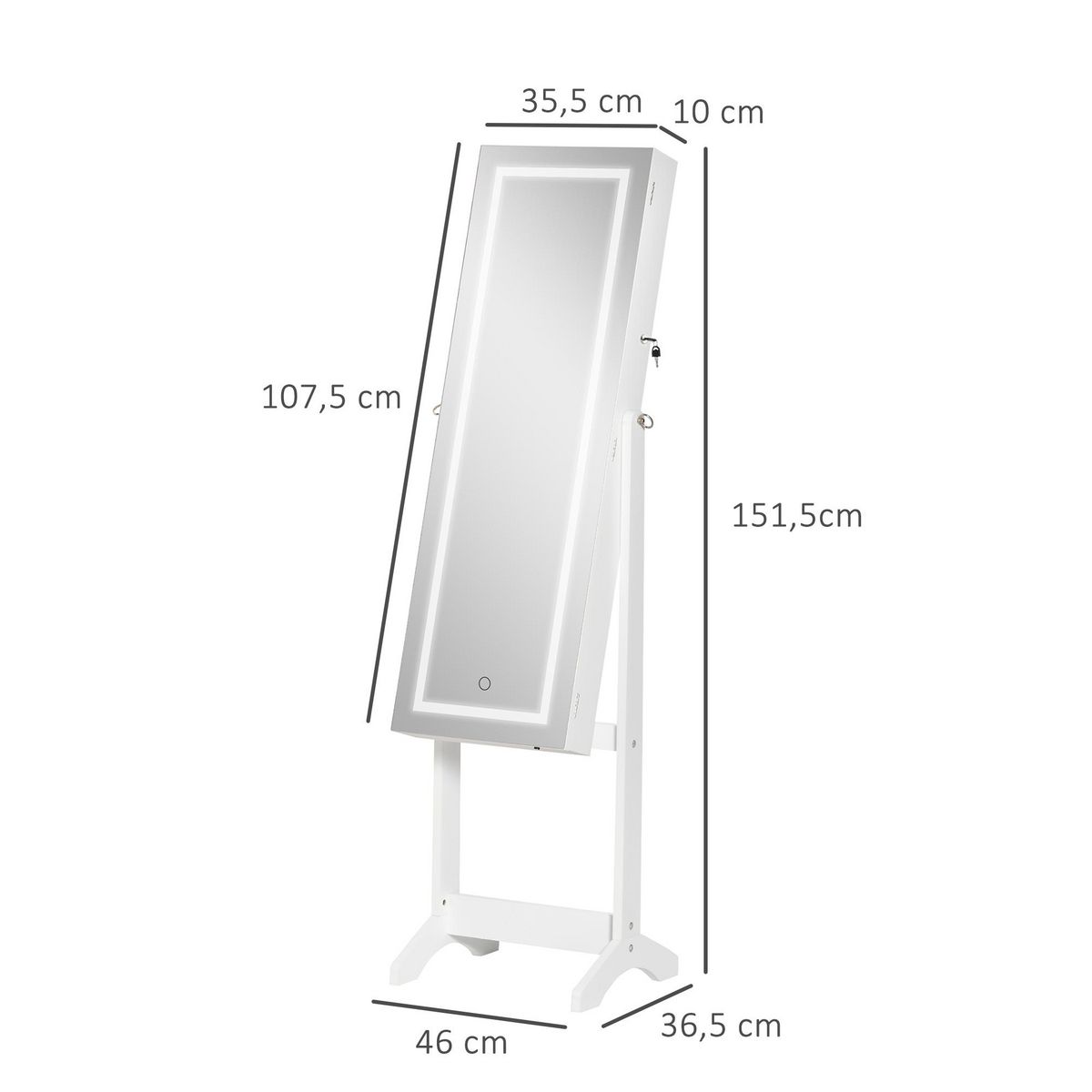 HOMCOM Armoire à bijoux sur pied multi-rangement avec miroir LED MDF blanc