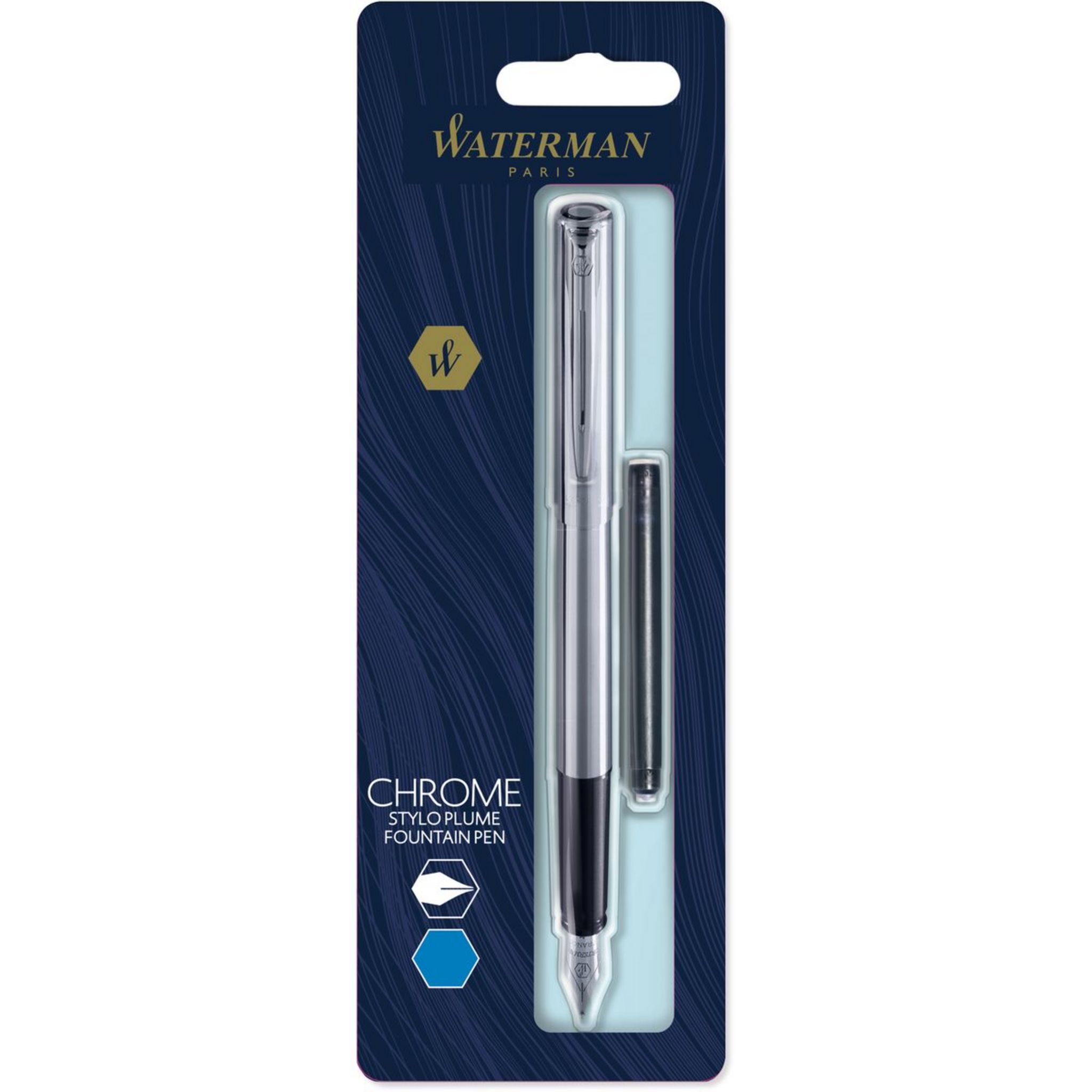 Stylo Plume Waterman Noir Et Chromé Occasion - Recharge Cartouches
