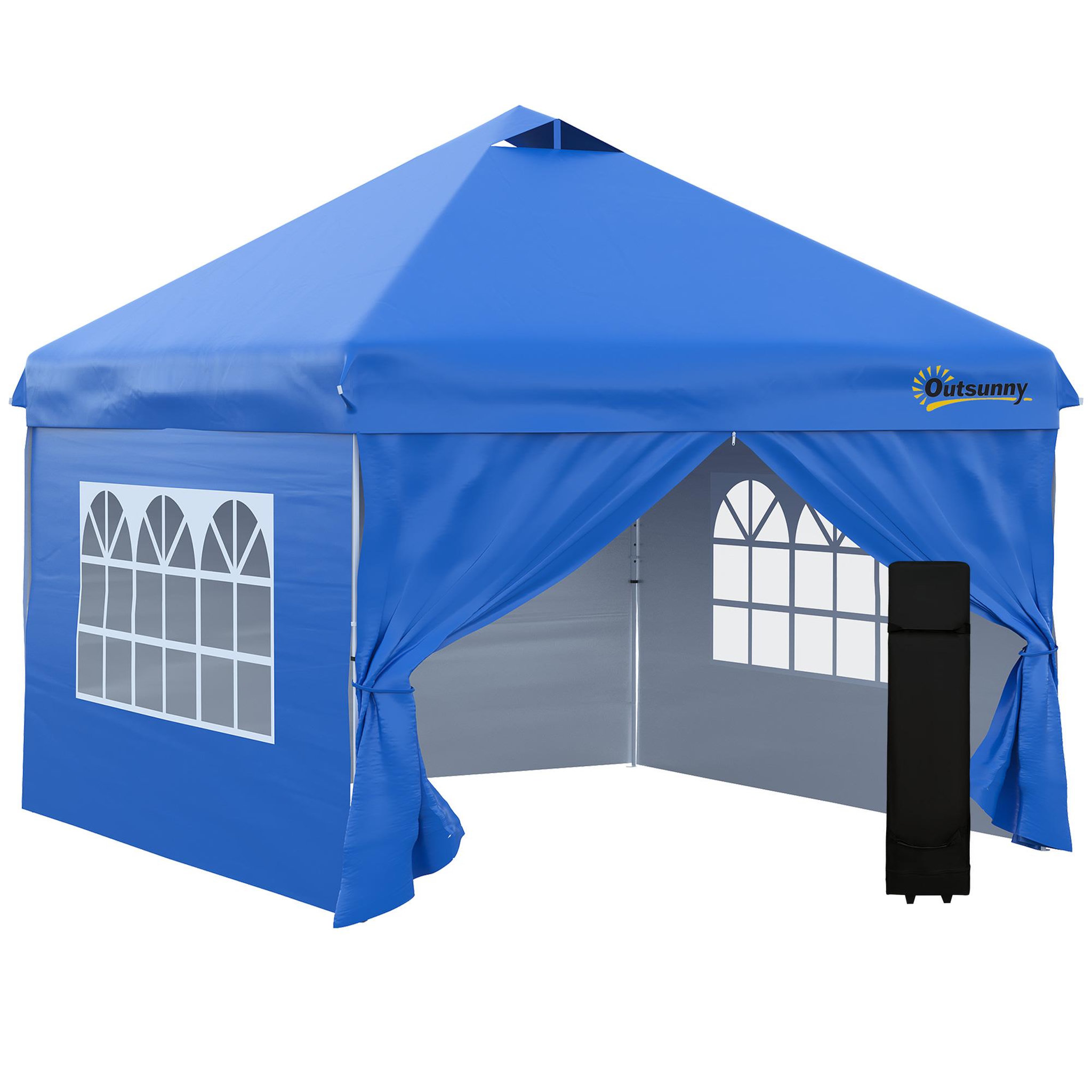 Voir la diapositive 1 : OUTSUNNY Tonnelle barnum pliant pop-up 3L x 3l x 2,84H m 4 parois latérales amovibles 2 fenêtres + sac de transport métal Oxford bleu