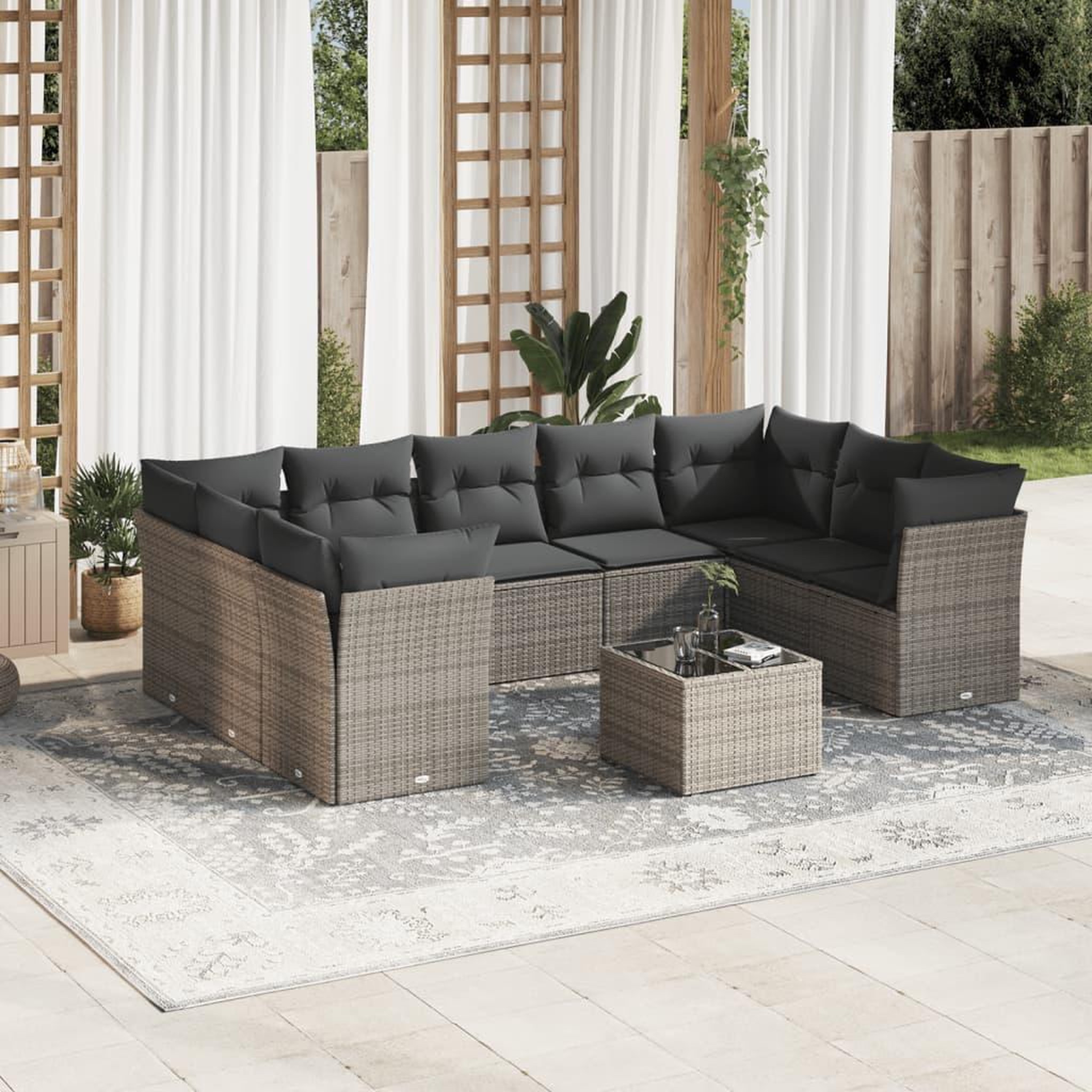 VIDAXL Salon de jardin avec coussins 10 pcs gris resine tressee