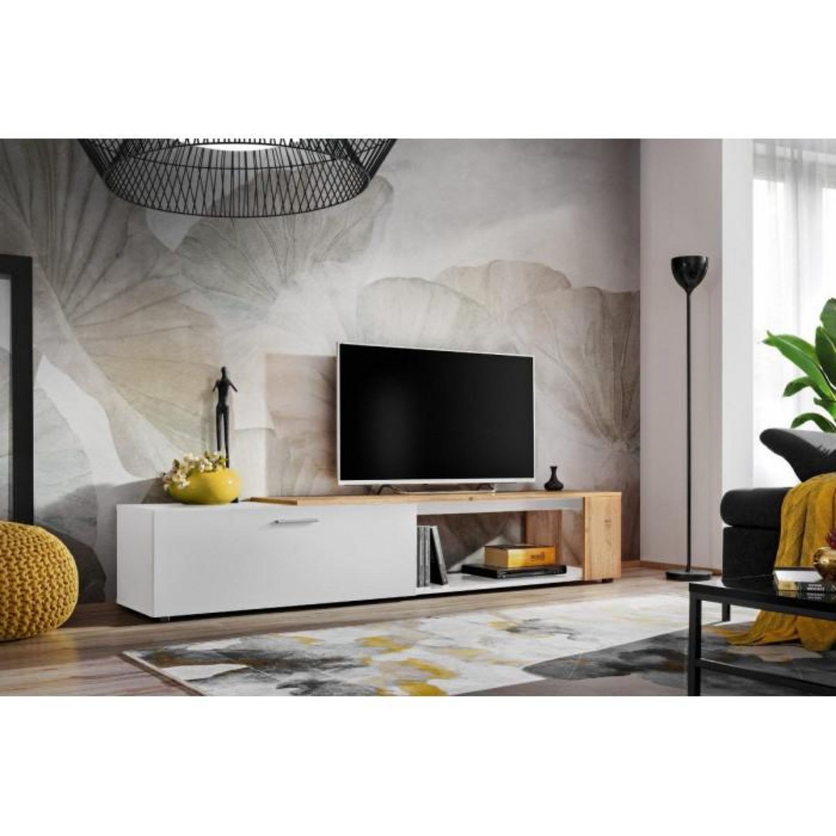 Paris Prix Meuble TV design  RTV Maze II  200cm Blanc & Naturel