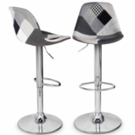 ID MARKET Lot de 2 tabourets de bar KARL design patchworks noirs, gris et blancs pied chromé