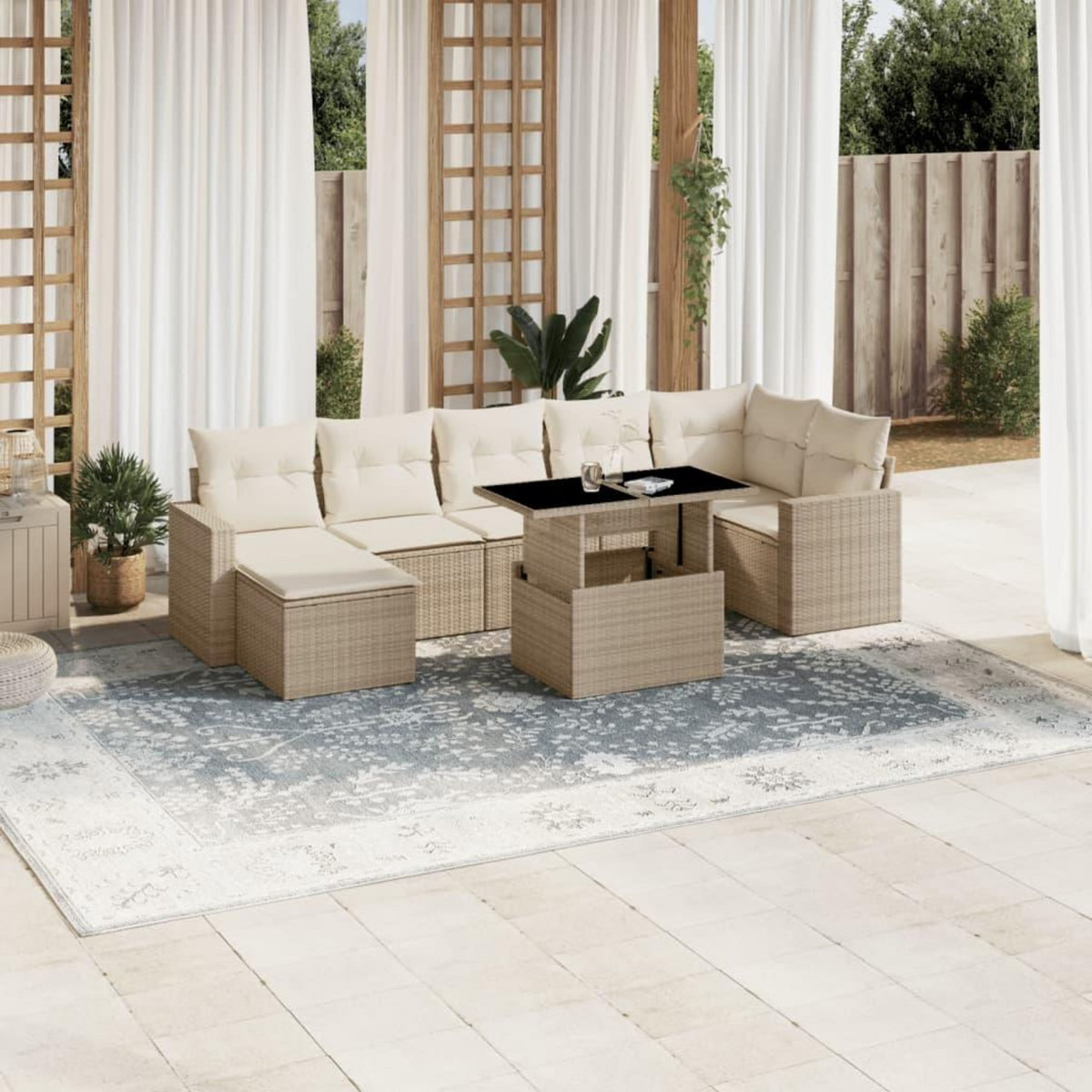 VIDAXL Salon de jardin avec coussins 8 pcs beige resine tressee