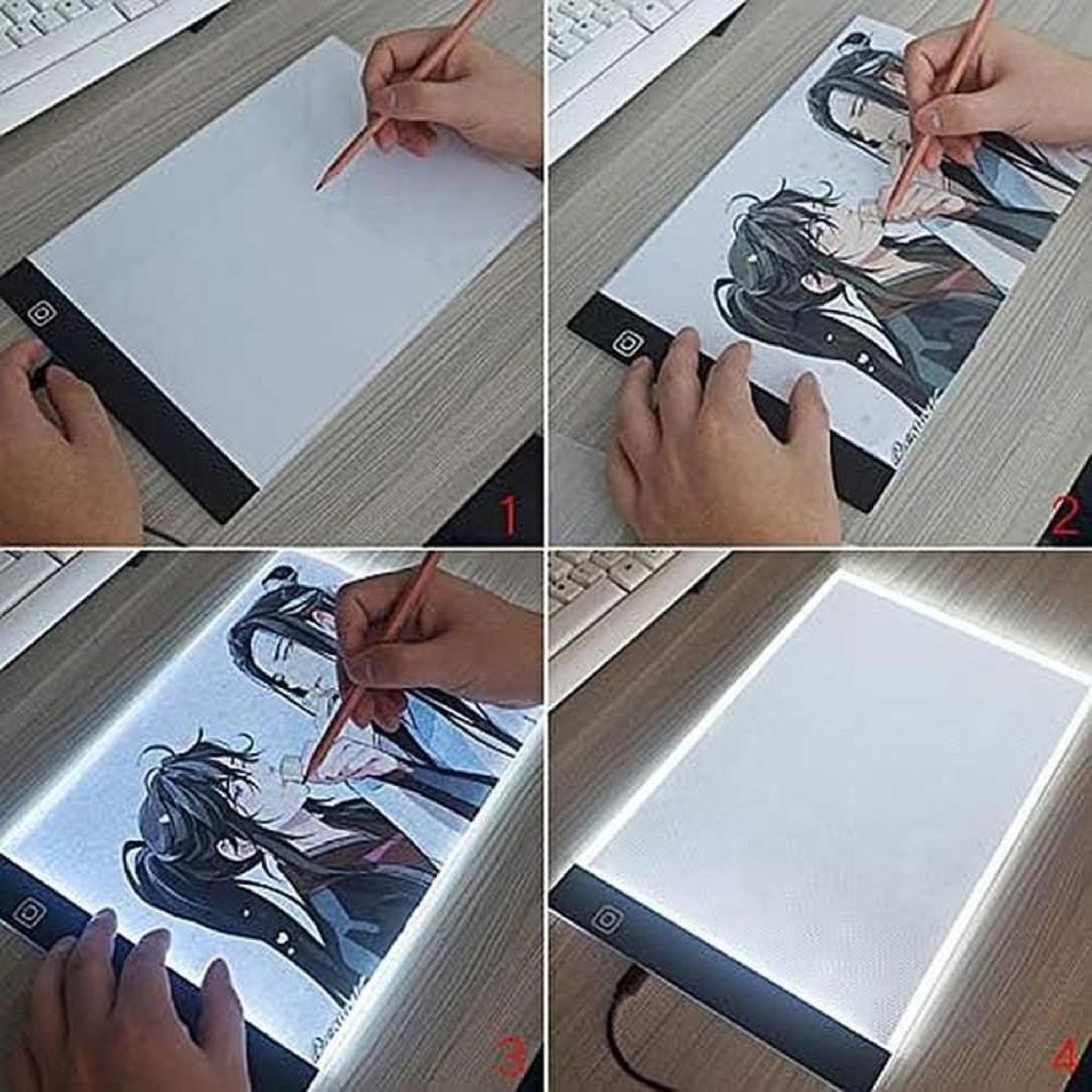Voir la diapositive 6 : Tablette lumineuse LED A4 portable, planche à dessin à intensité réglable tactile 3 niveaux, décalque, croquis, calligraphie