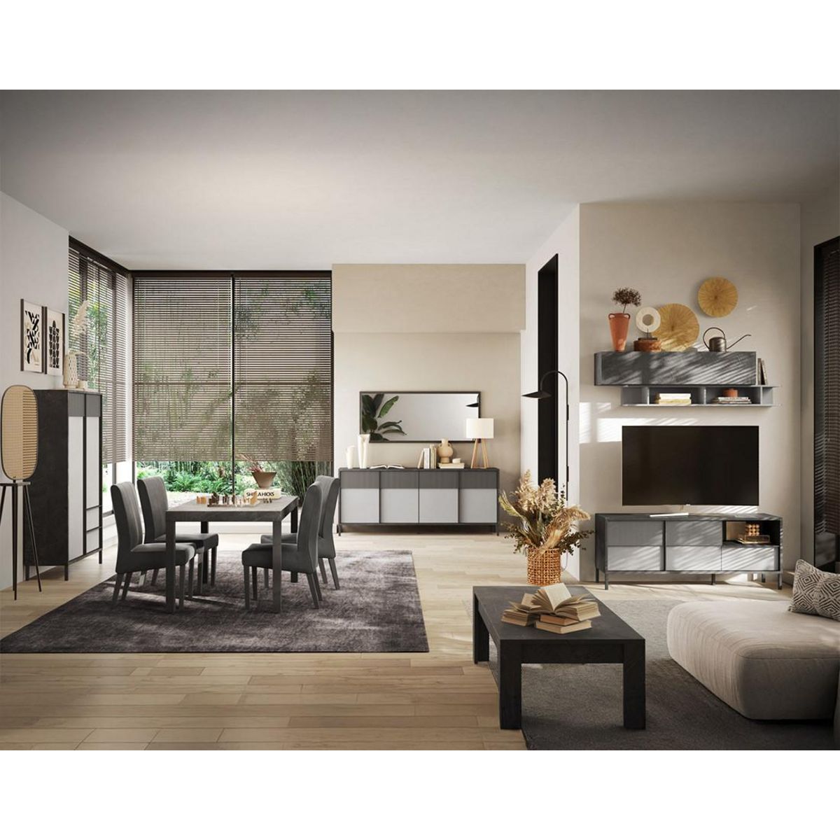 BEST MOBILIER Jules - buffet haut - 2 portes et 2 étagères - 106x177 cm