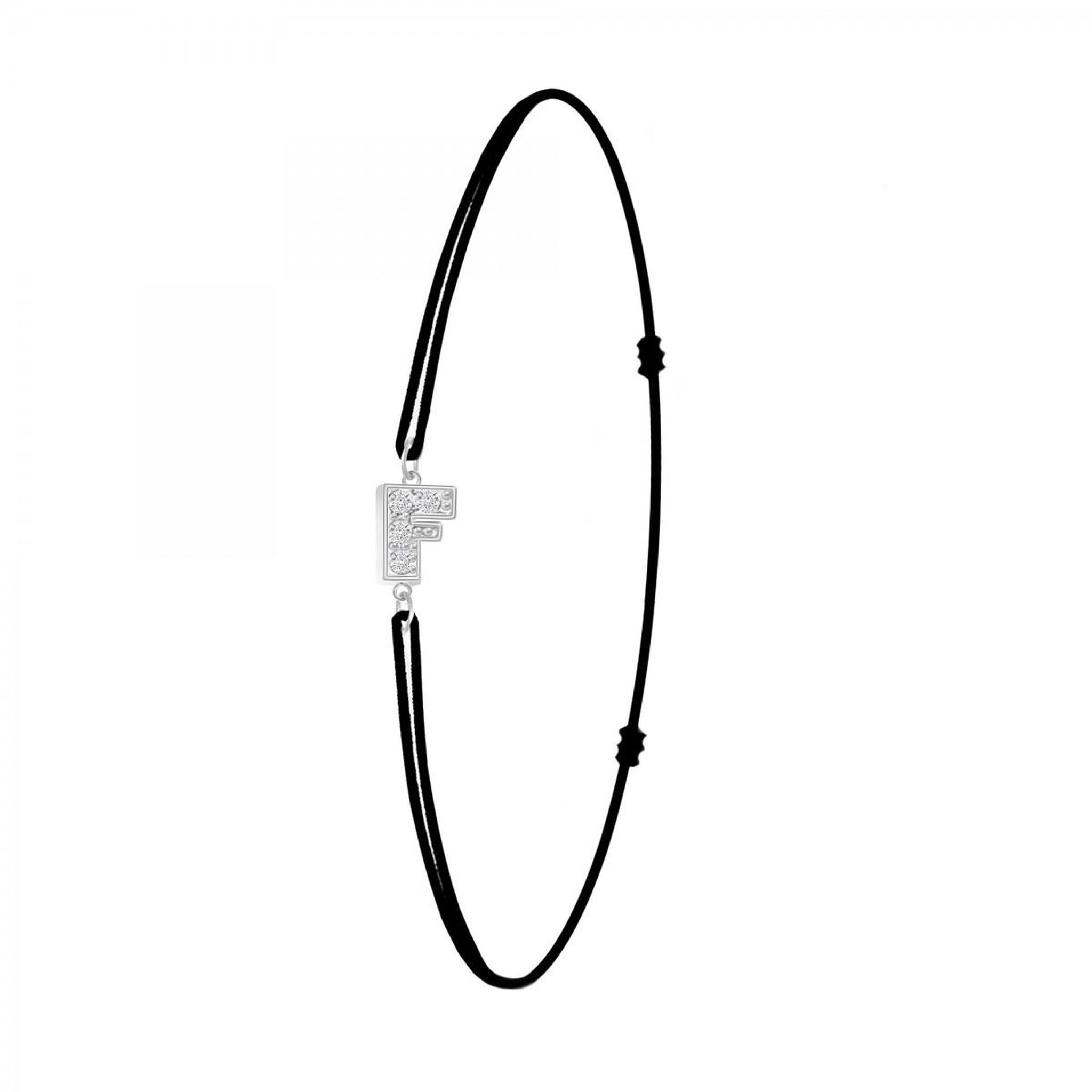 SC CRYSTAL Bracelet lettre F élastique noir SC Crystal orné de Cristaux scintillants