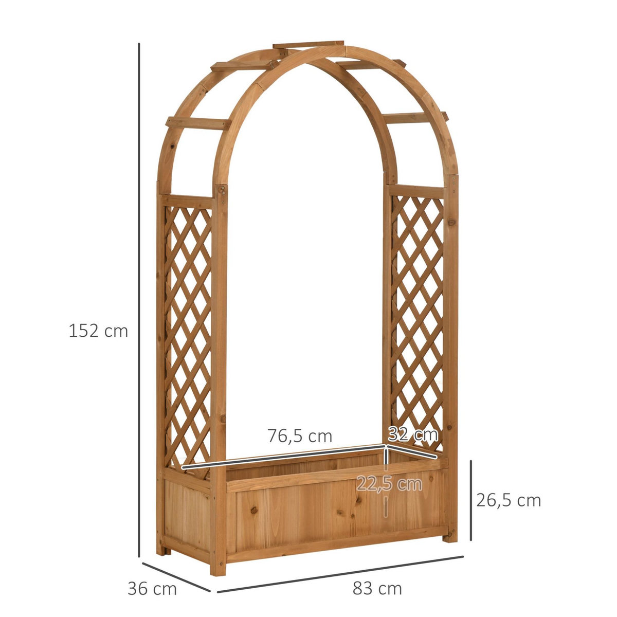 OUTSUNNY Jardinière avec treillis et arche - bac à fleurs - jardinière sur pied - dim. 83L x 36l x 152H cm - bois sapin pré-huilé